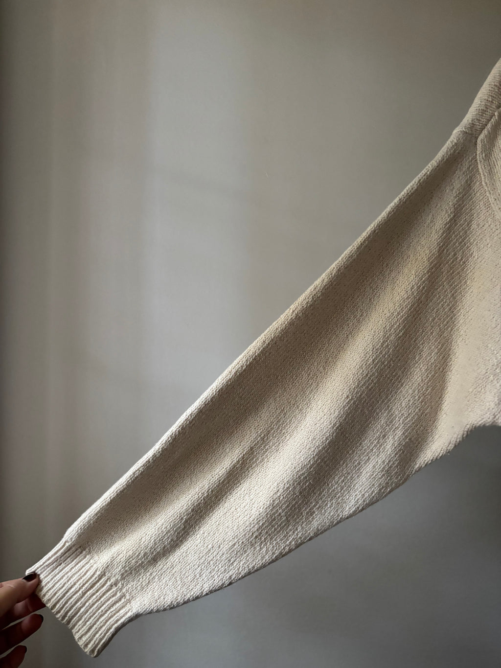 1990s Oversized Cream Soft Cotton V-Neck Sweater