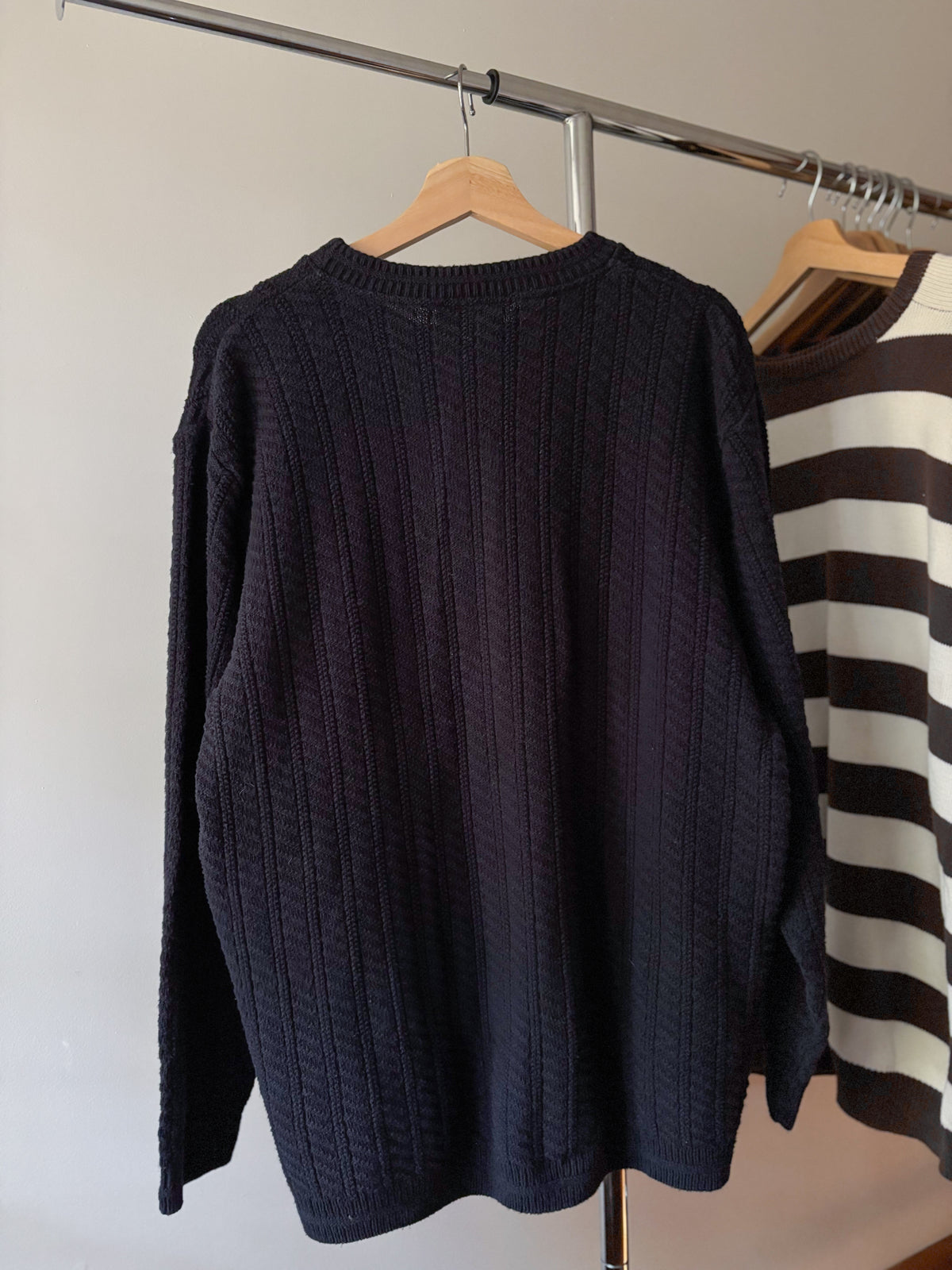 1990s Navy Blue Textured Cotton Sweater