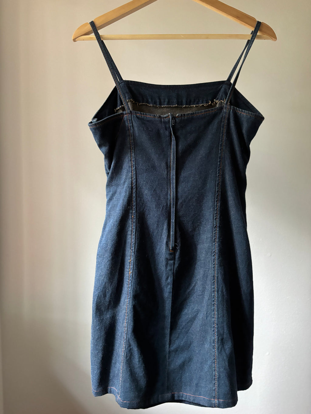 1990s Denim Spaghetti Strap Mini Dress