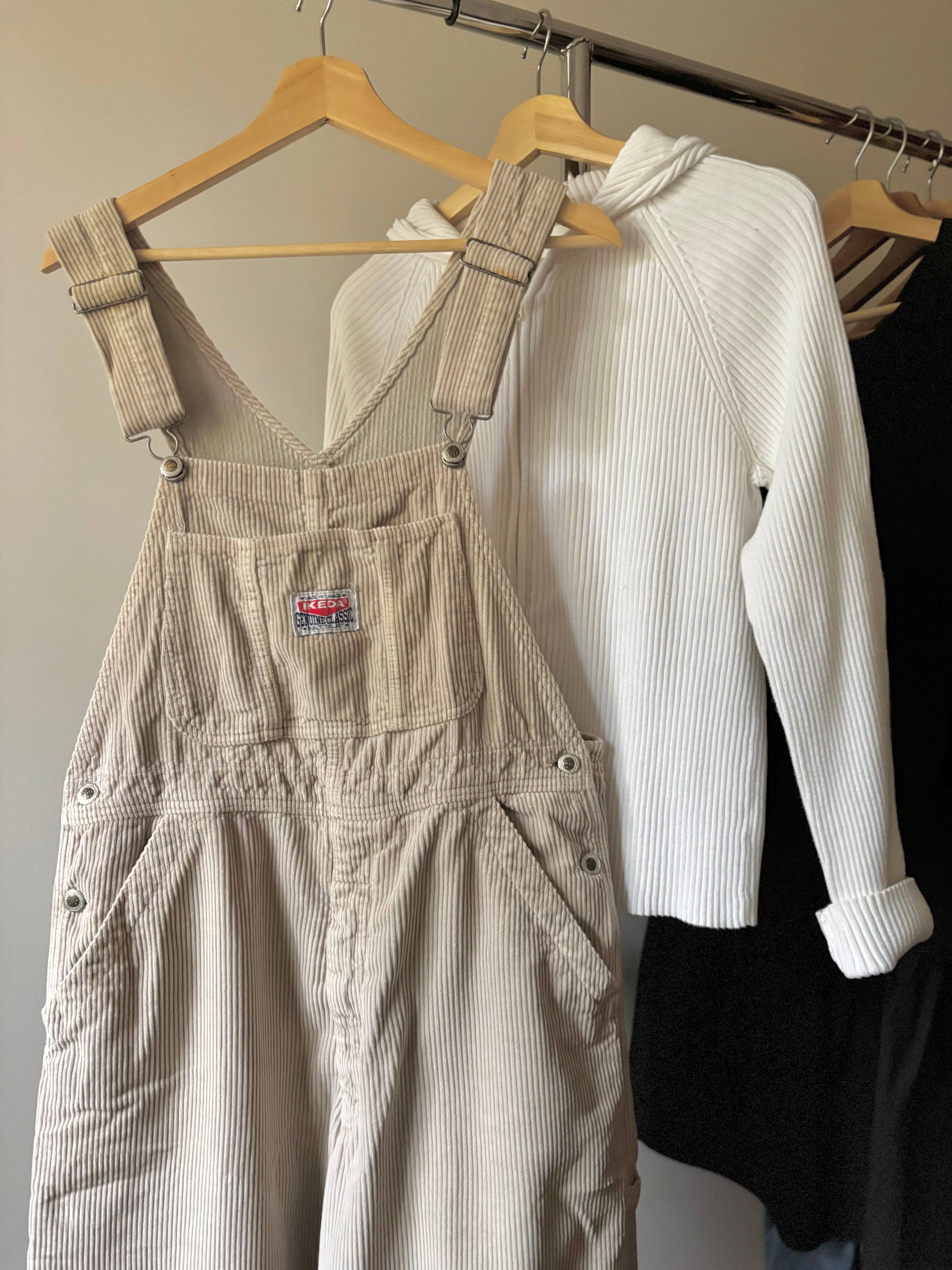 1990s Rare Cream Corduroy Ikeda Overalls | 34" waist