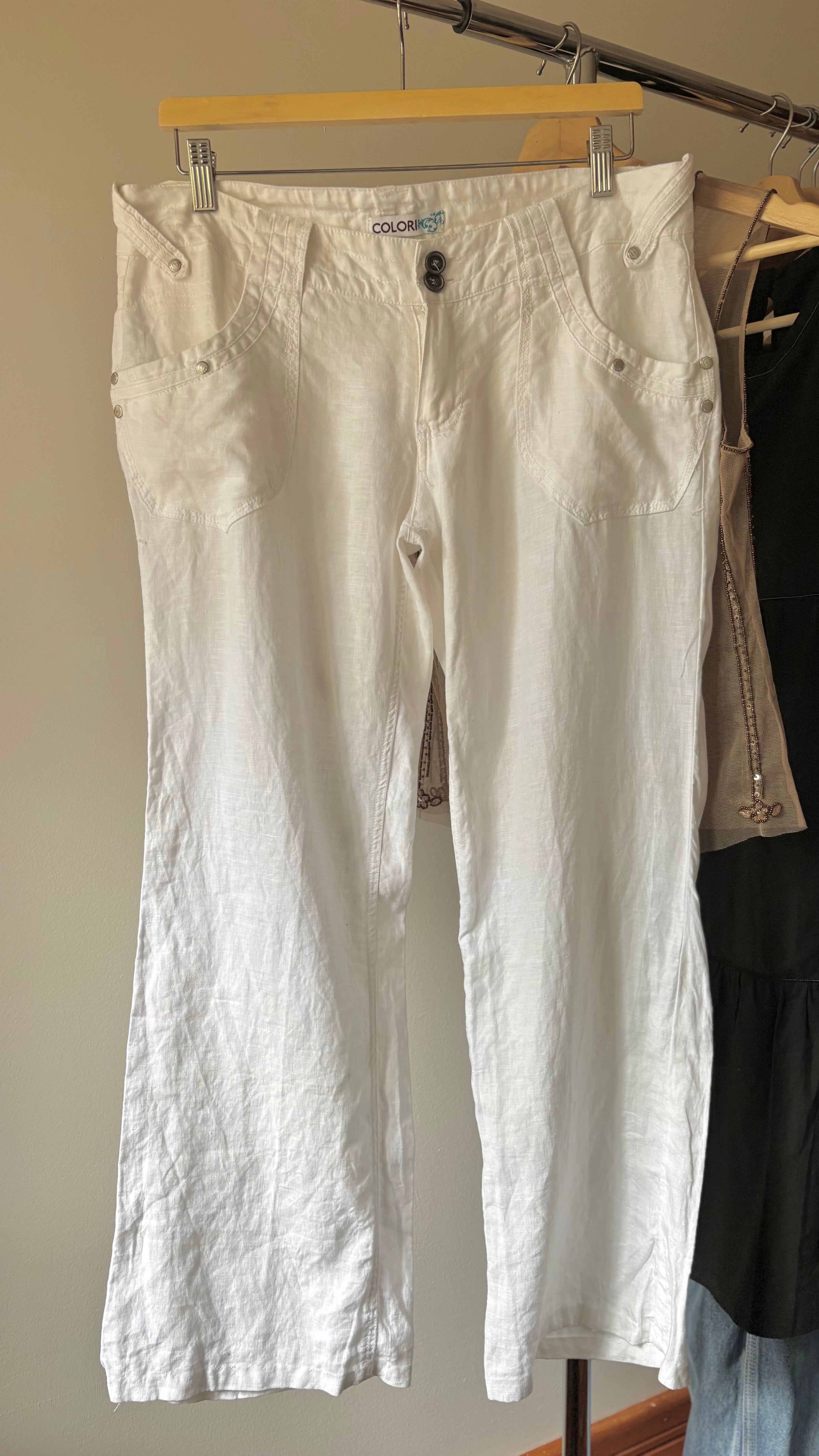Y2K Low Rise White Linen Pants | 36" waist