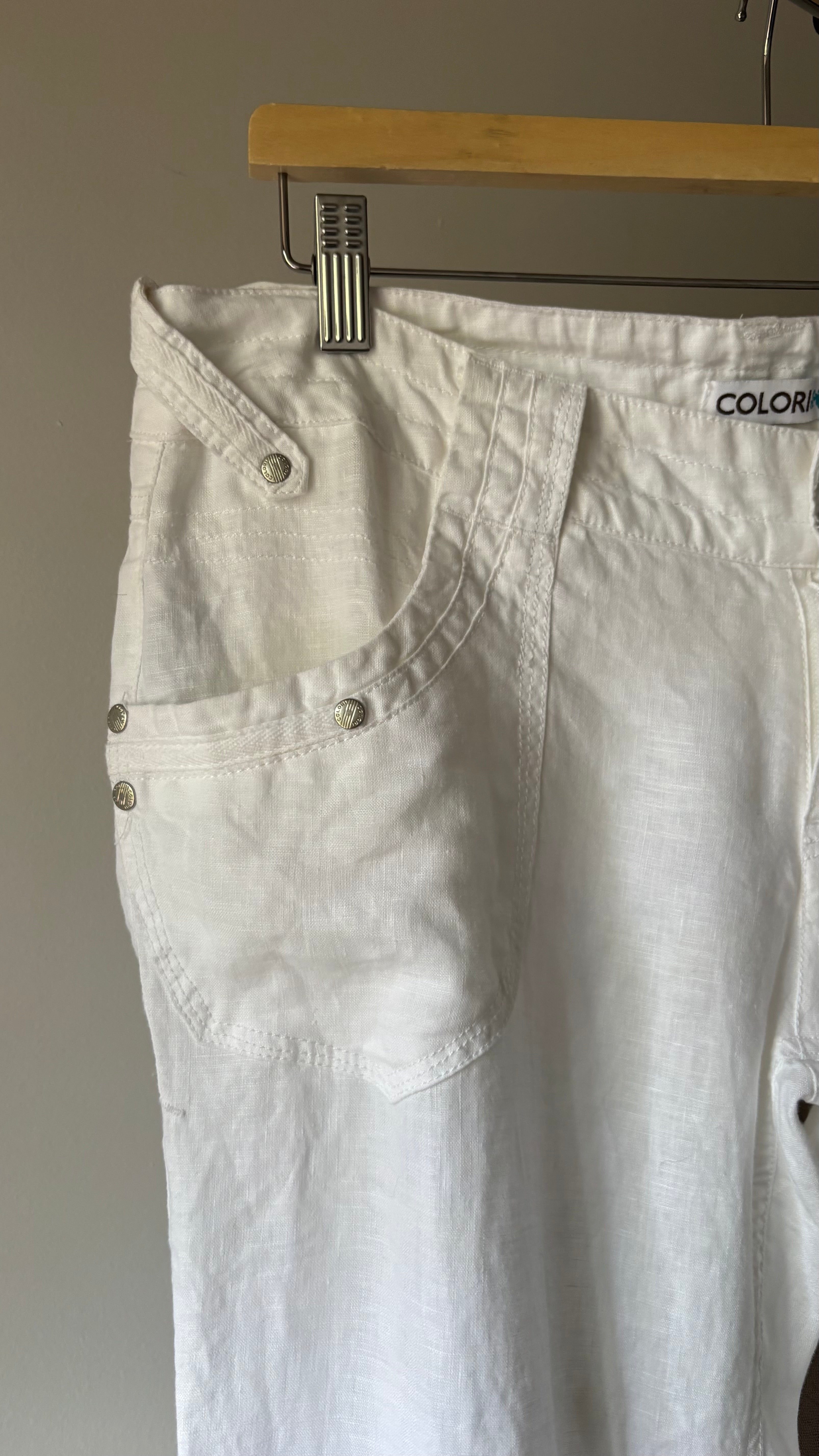 Y2K Low Rise White Linen Pants | 36" waist