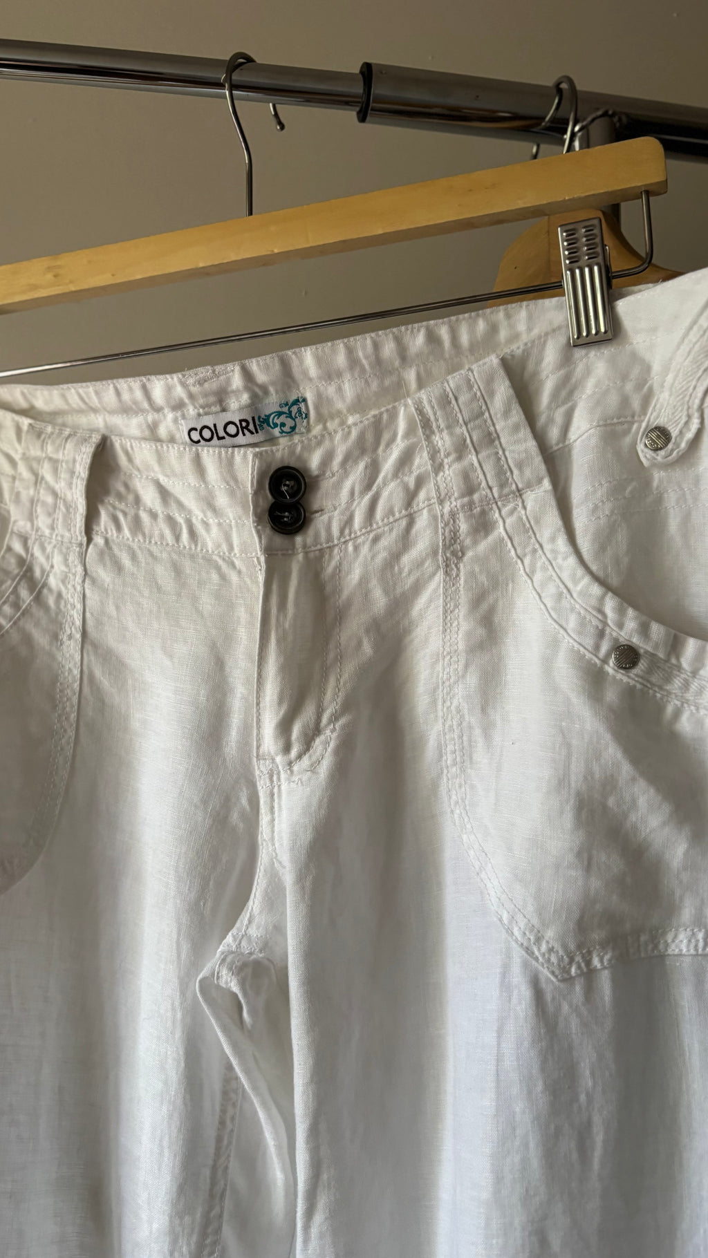 Y2K Low Rise White Linen Pants | 36" waist