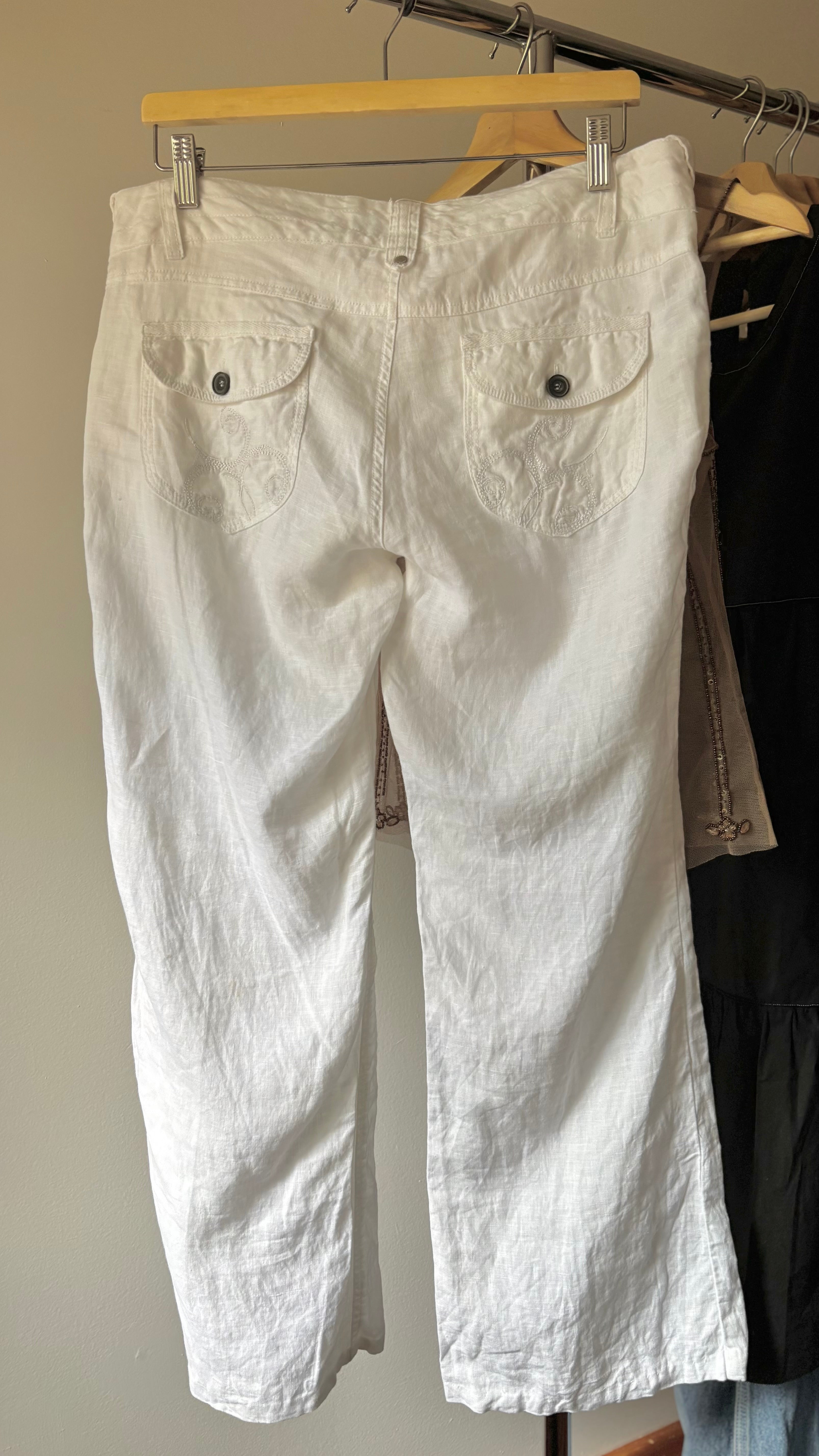 Y2K Low Rise White Linen Pants | 36" waist