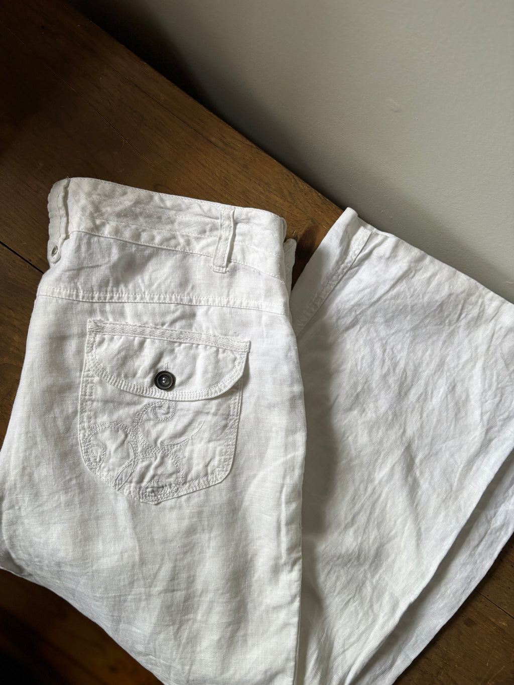 Y2K Low Rise White Linen Pants | 36" waist
