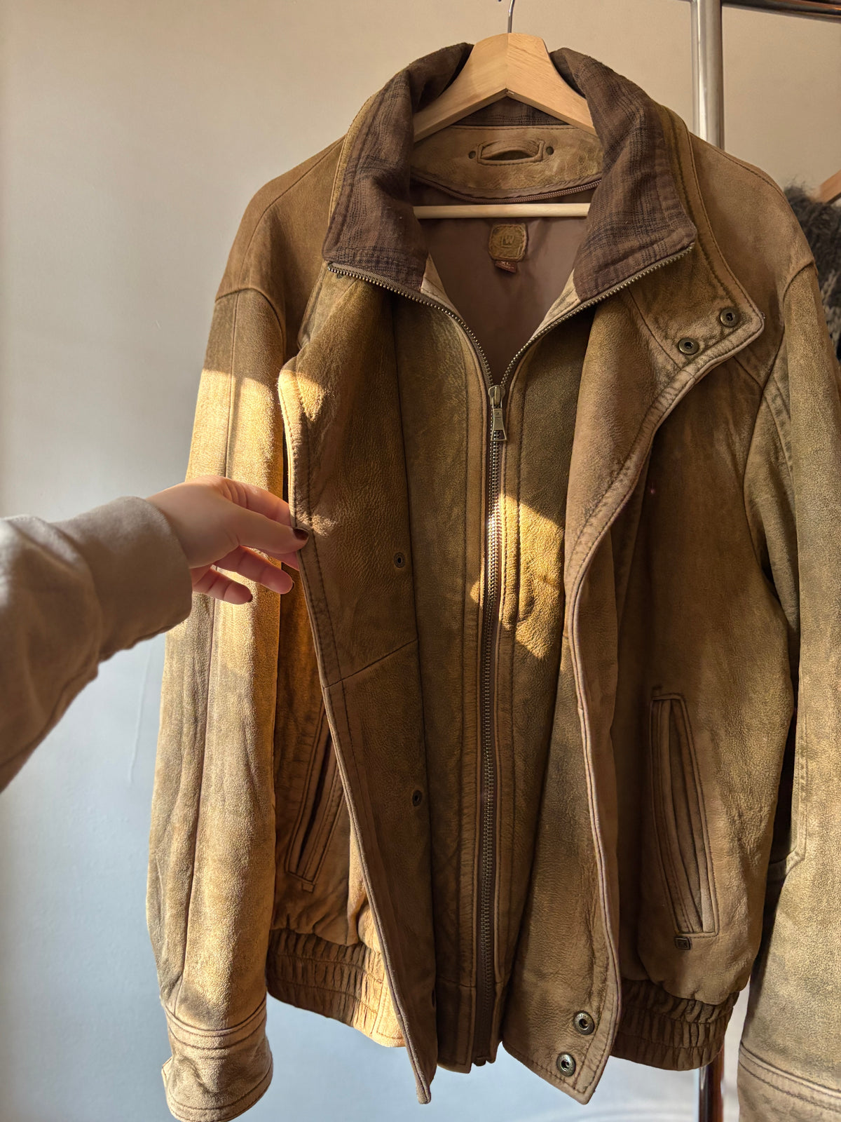 1990s Wilson's Soft Leather Bomber Jacket | Vintage Faded Brown Suede