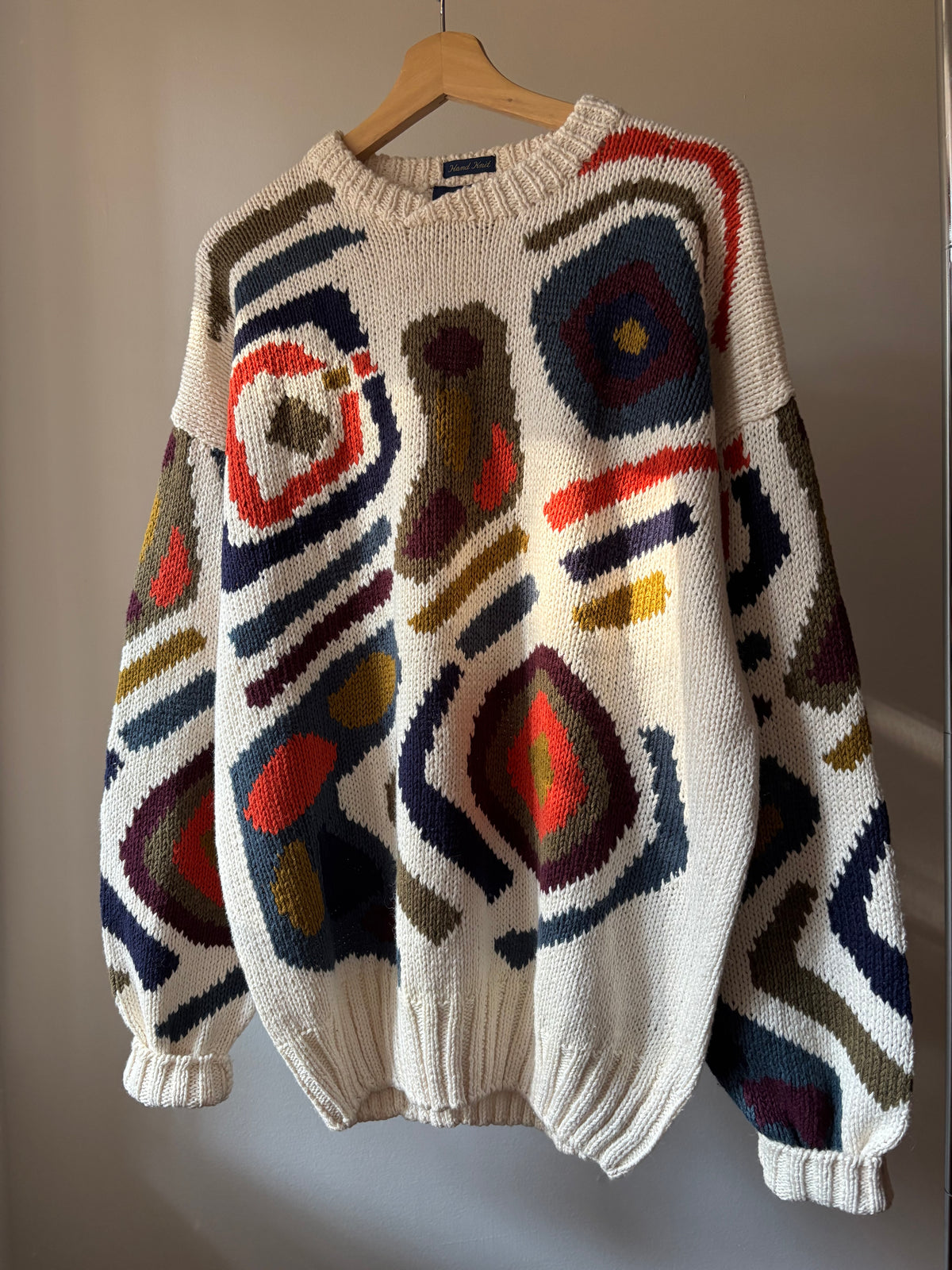 1990s Handknit Heavy Cotton Colourful Chunky Sweater