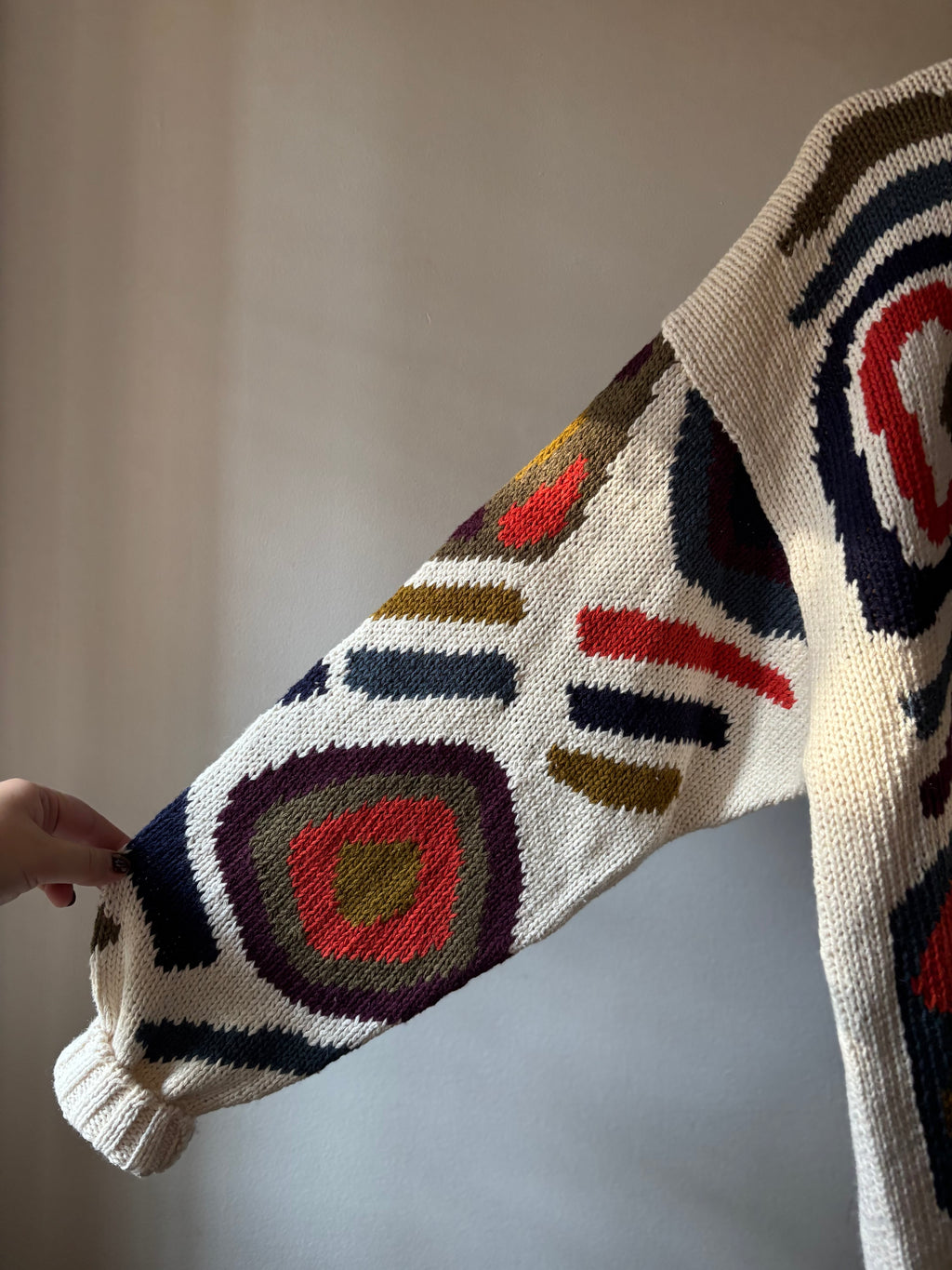 1990s Handknit Heavy Cotton Colourful Chunky Sweater