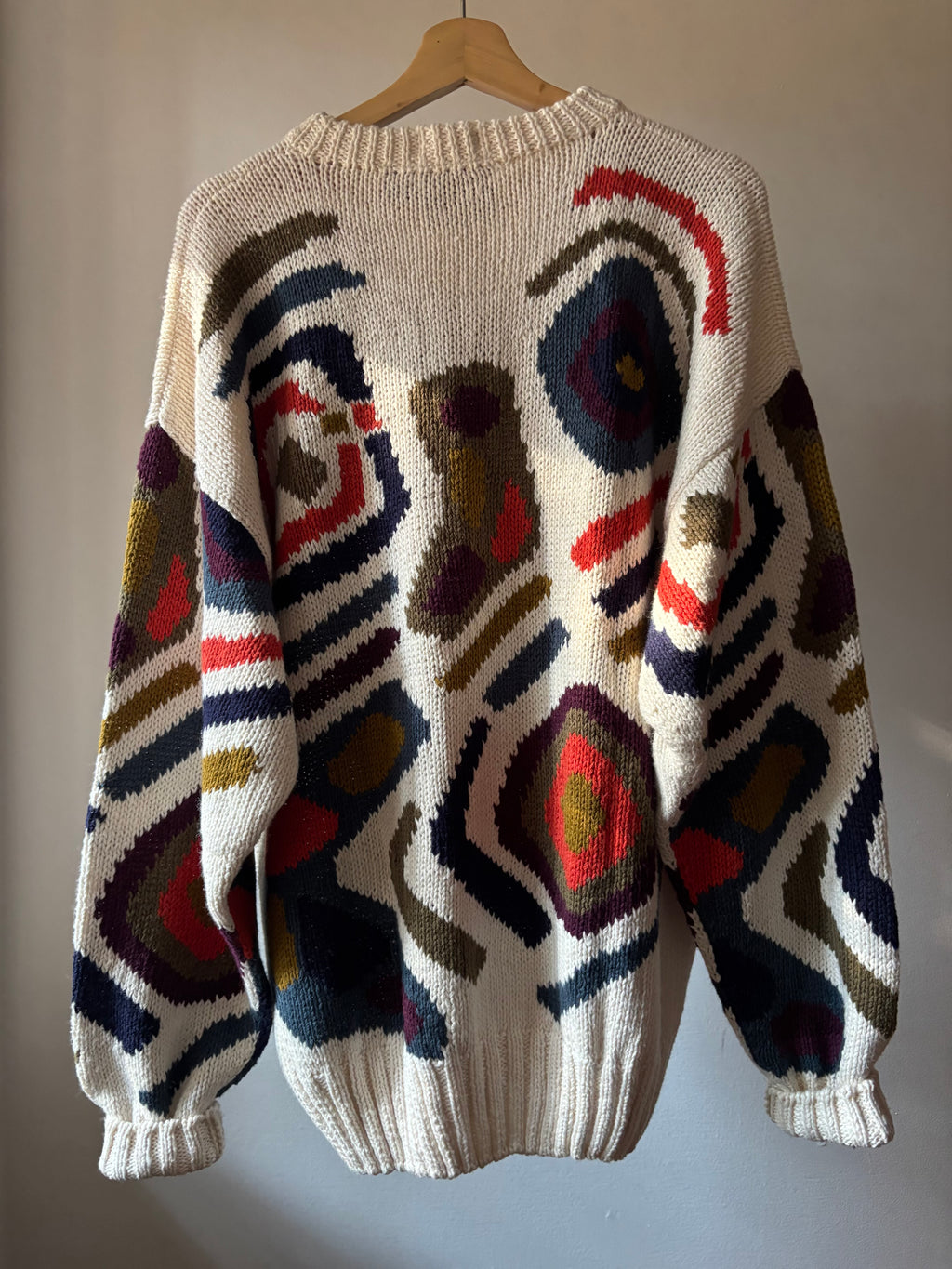1990s Handknit Heavy Cotton Colourful Chunky Sweater