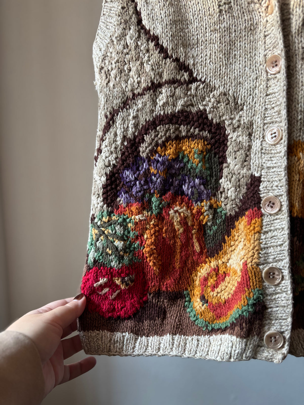 1990s Handknit Autumnal Pumpkin Sweater Vest