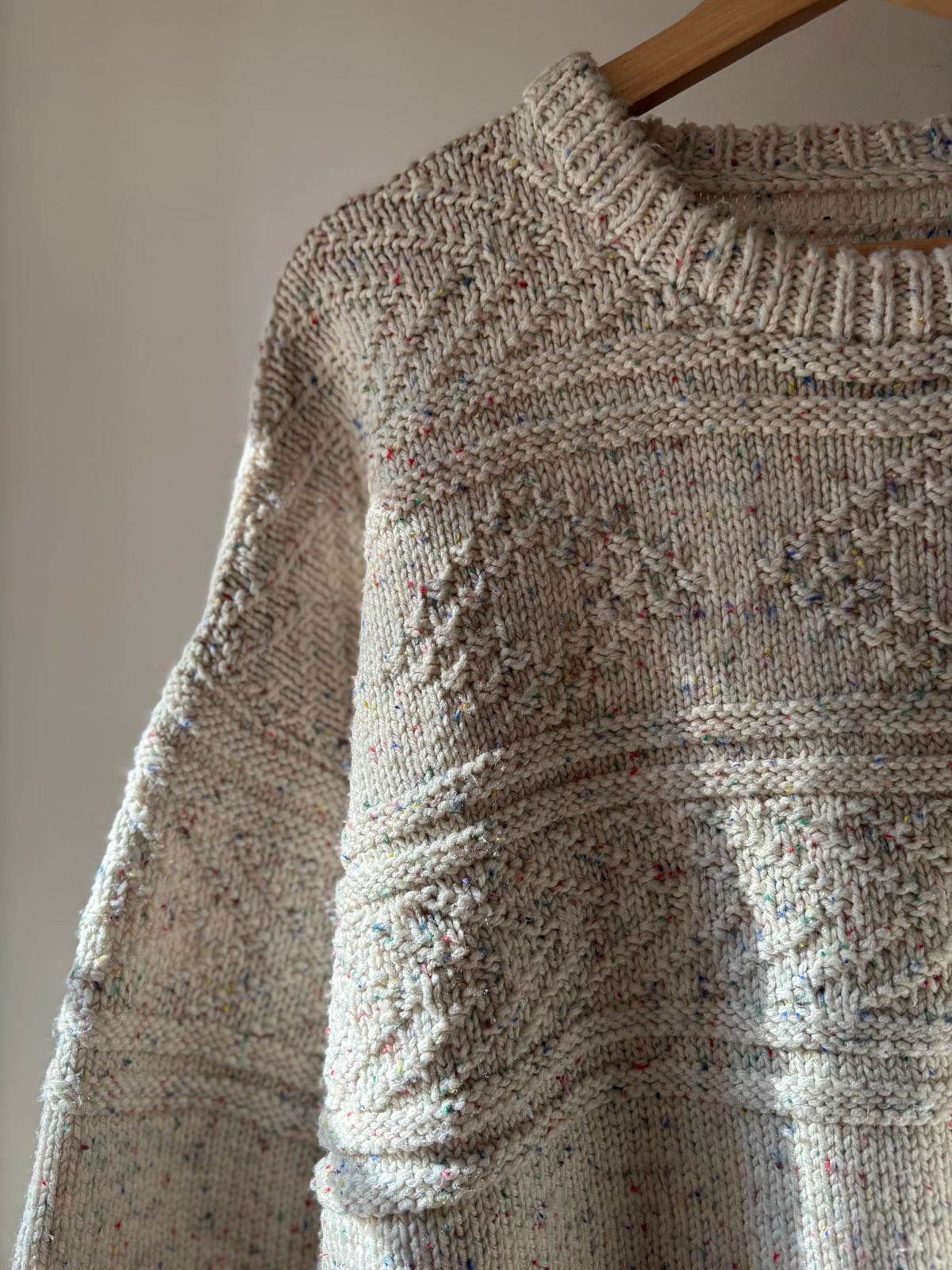 1990s Handknit Chunky Confetti Sweater with Baggy Sleeves