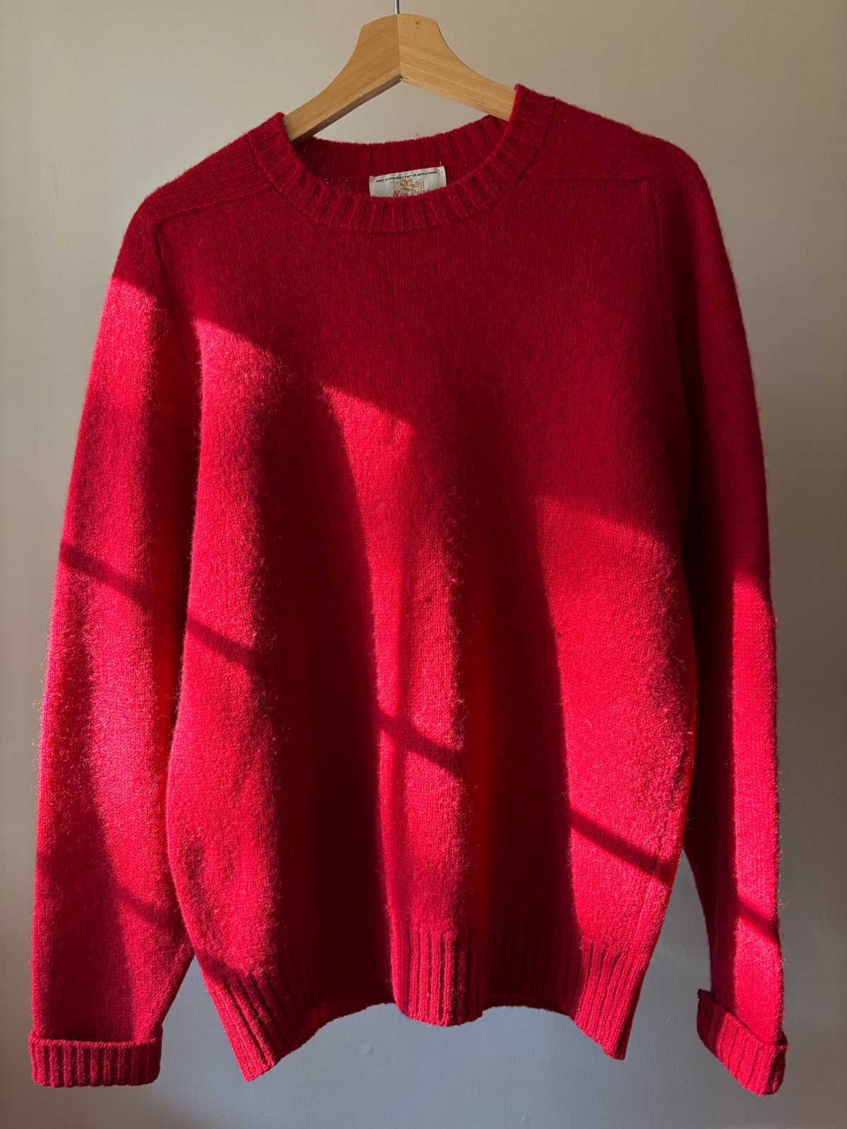 1970s Red Wool England-Made Sweater | Vintage Vibrant Crewneck Knit