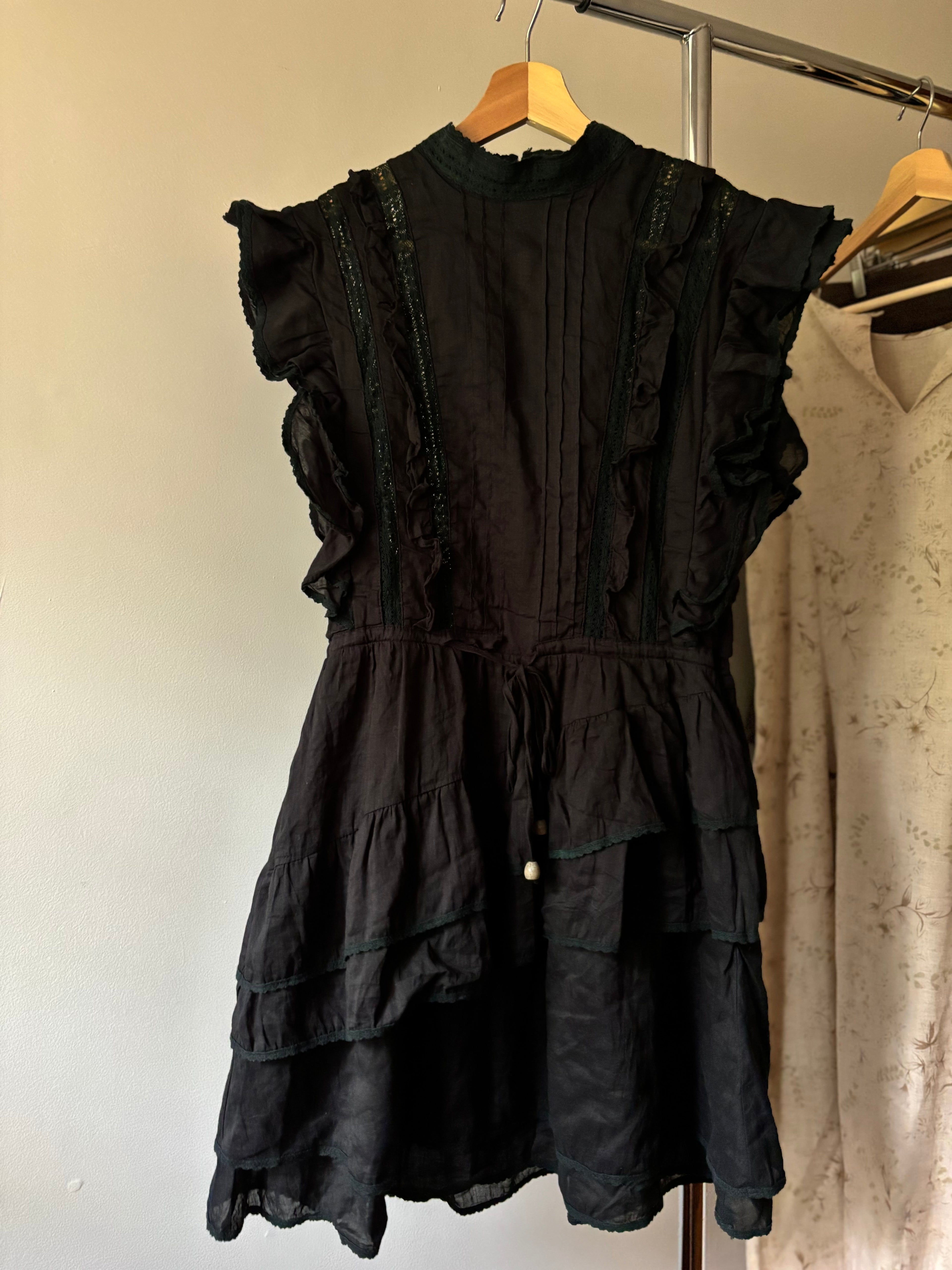 Y2K Ruffled Black Apron Dress with Tie