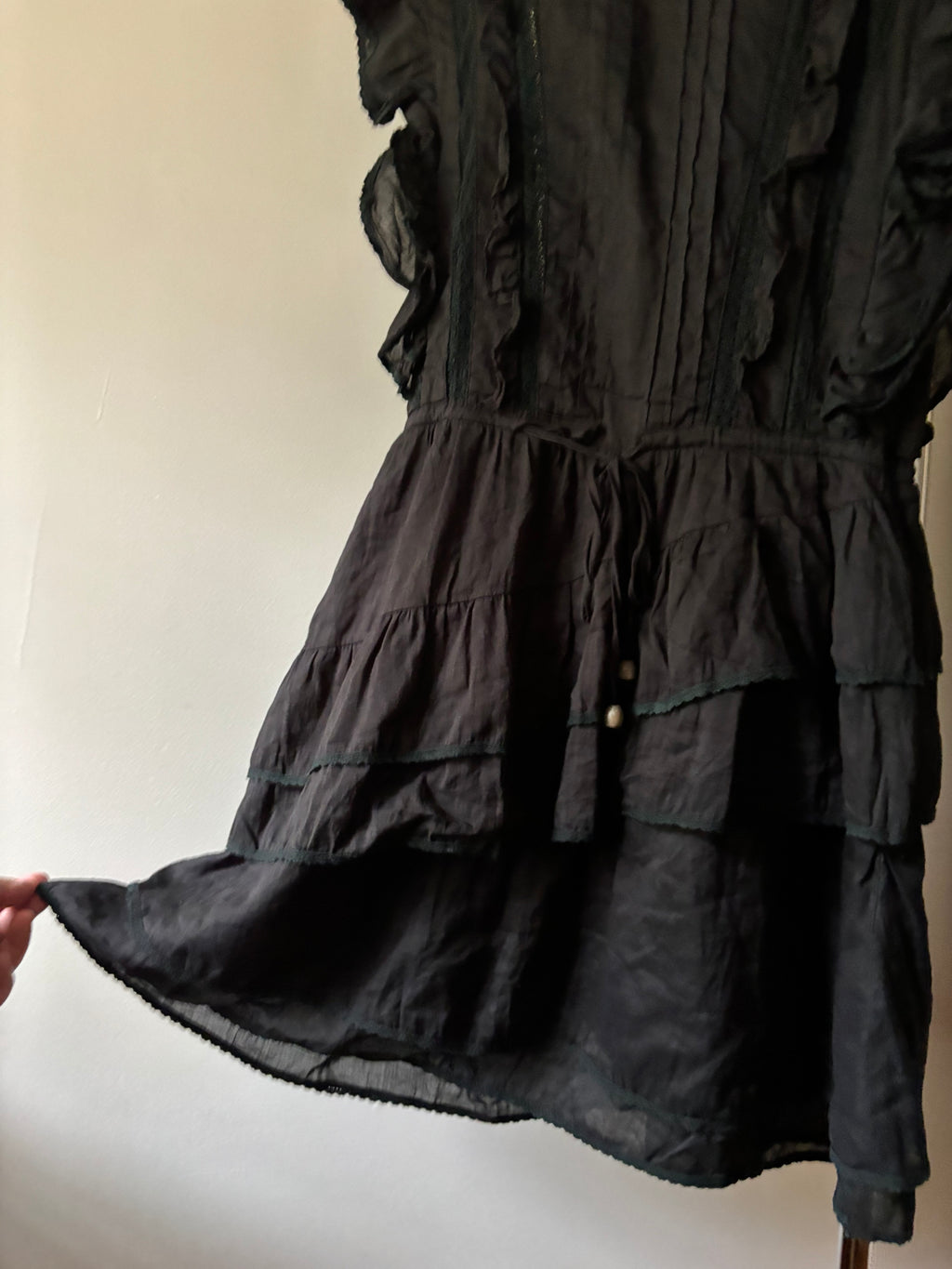 Y2K Ruffled Black Apron Dress with Tie