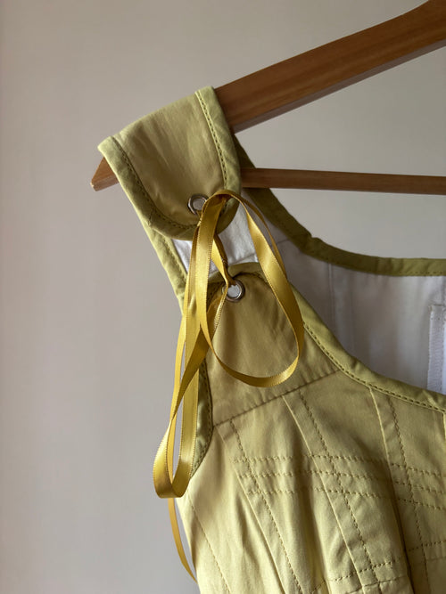 (NWT) Green Cotton Corset with Tie Sleeves and Scallop Trim