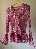 Y2K Ruffled Pink Floral Sheer & Lace Blouse