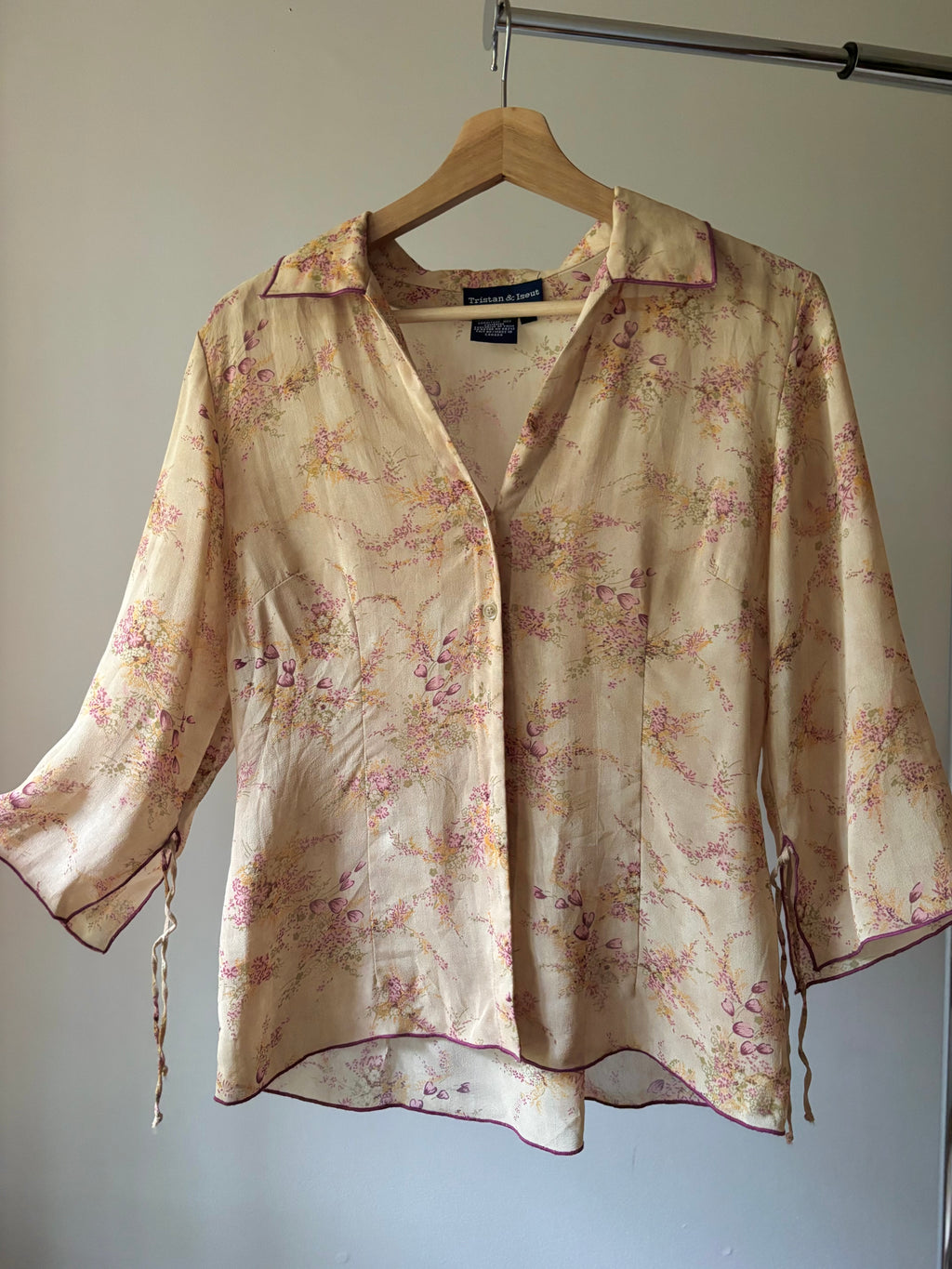 1990s Floral Blouse with Flared Tie Sleeves