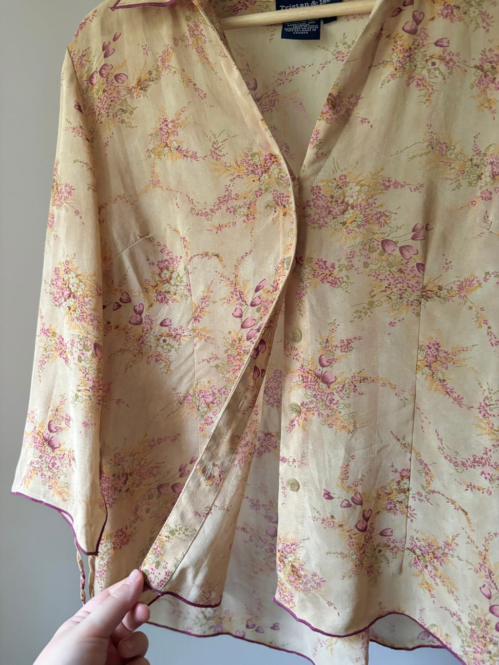 1990s Floral Blouse with Flared Tie Sleeves