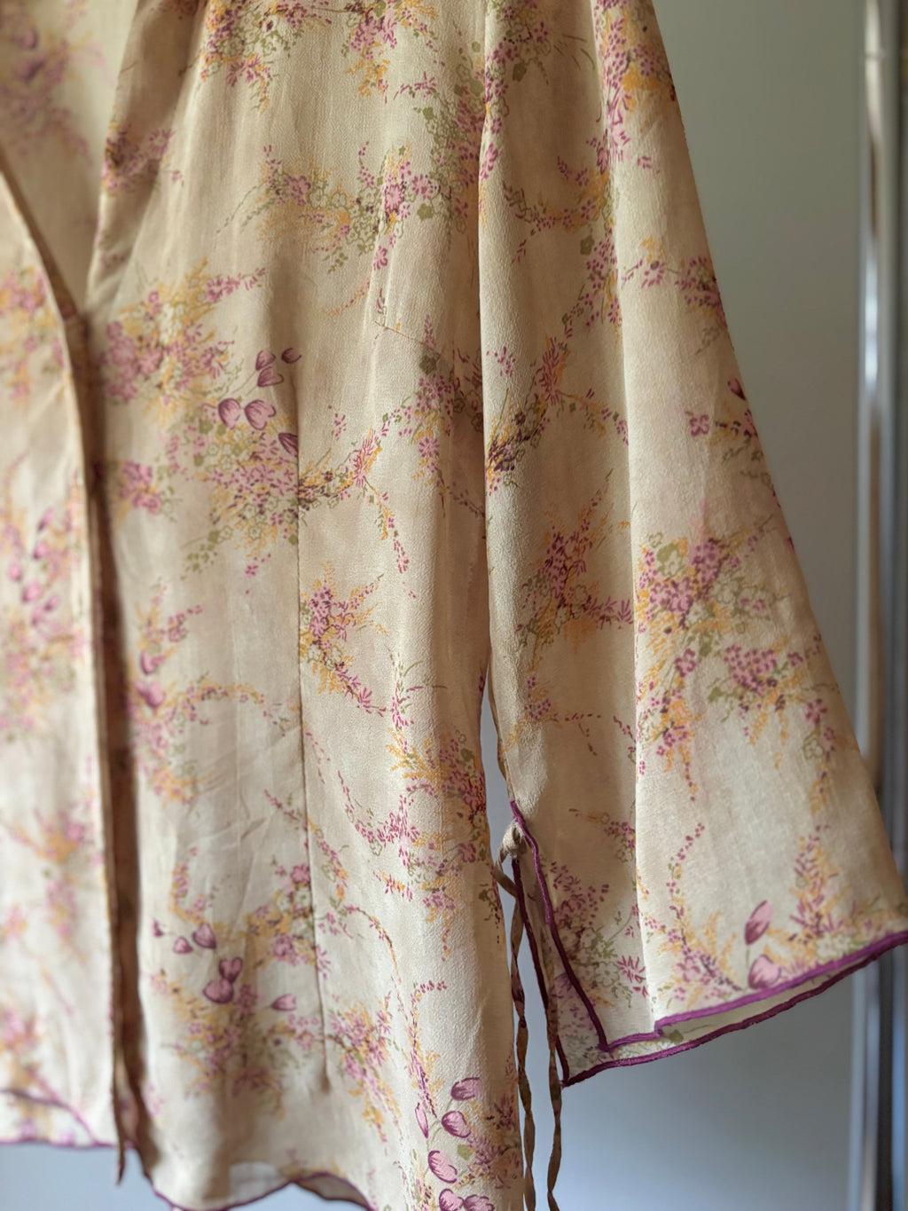 1990s Floral Blouse with Flared Tie Sleeves