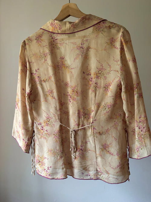 1990s Floral Blouse with Flared Tie Sleeves