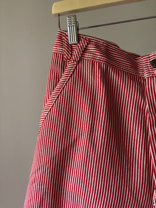 1980s Red Pinstriped Culotte Capris | 29" waist