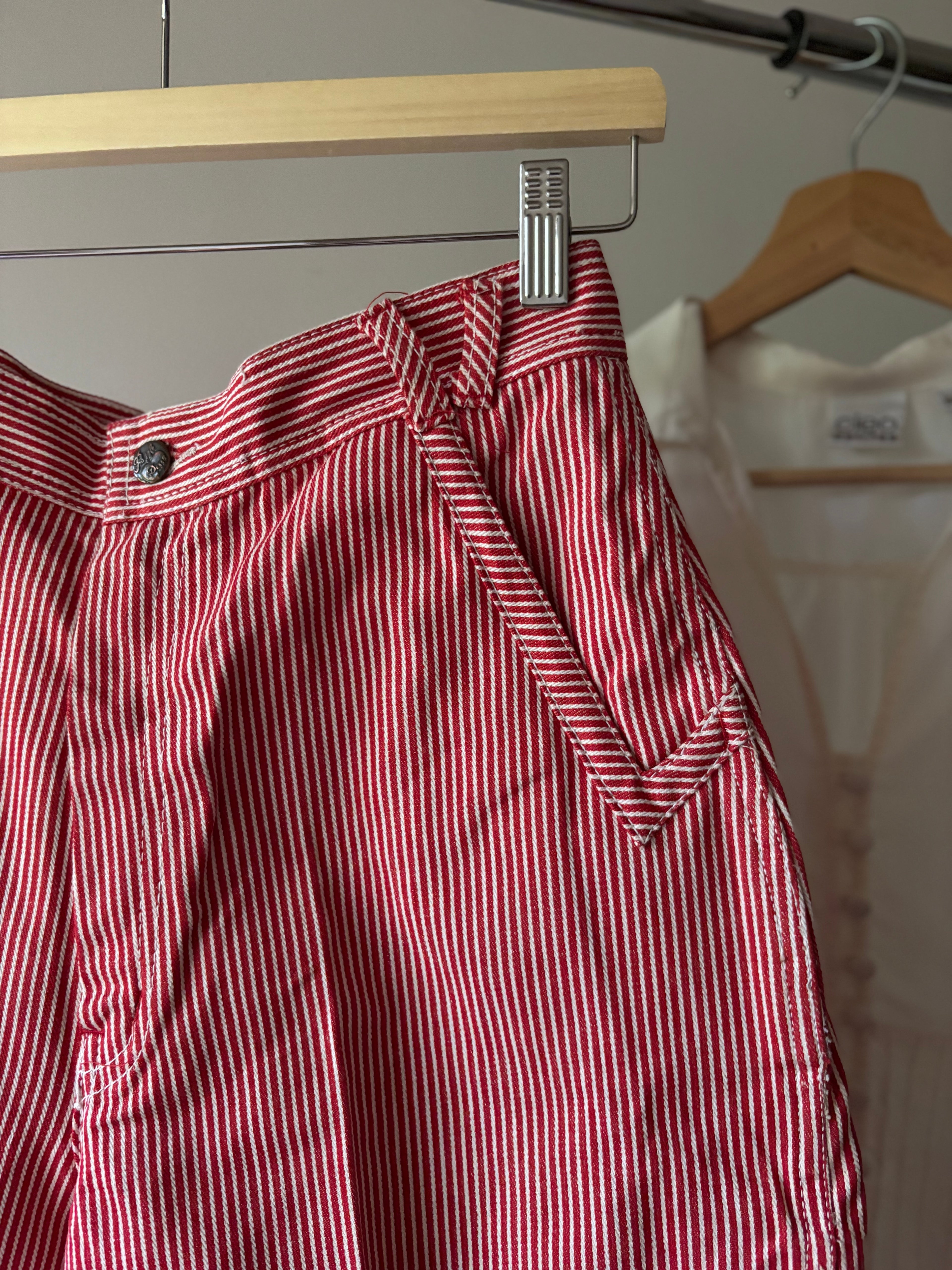 1980s Red Pinstriped Culotte Capris | 29" waist