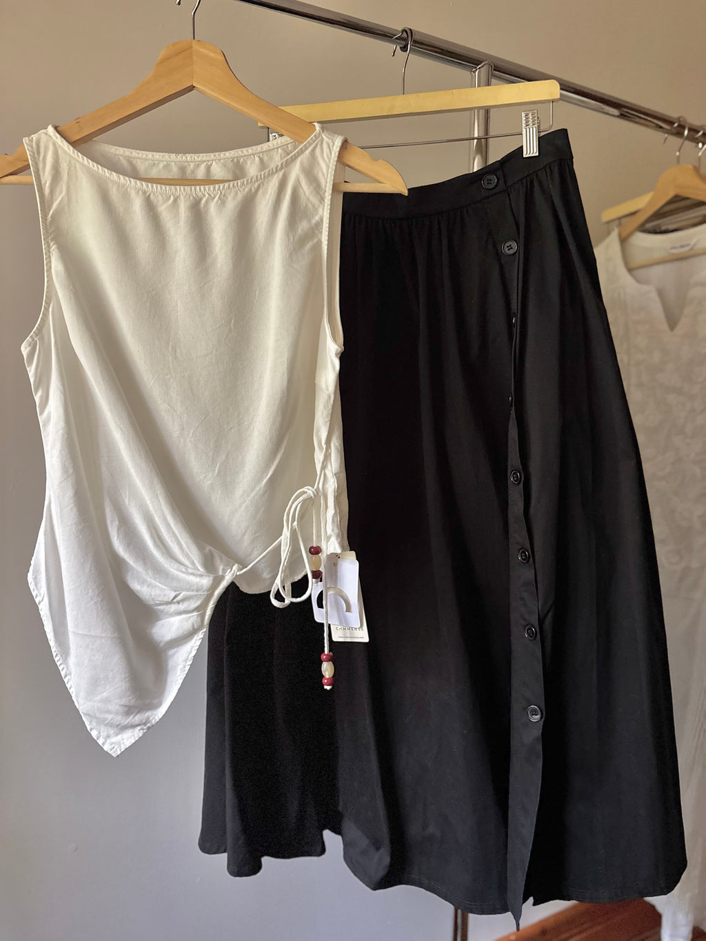 Cotton Black Maxi Skirt with Side Buttons | 32" waist