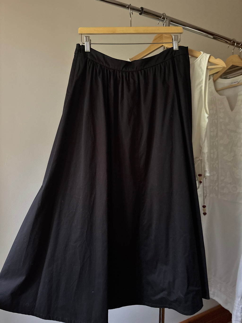 Cotton Black Maxi Skirt with Side Buttons | 32" waist