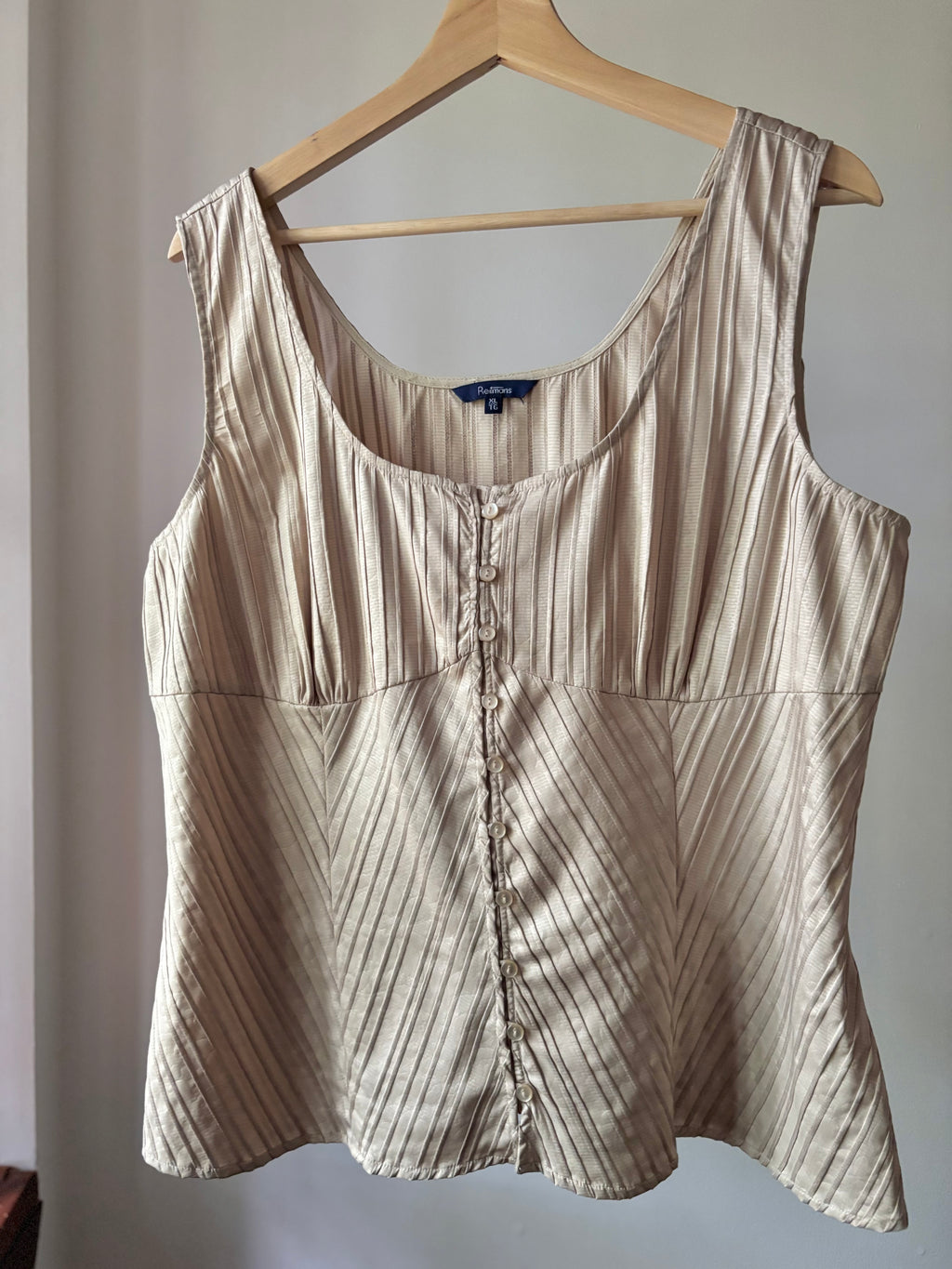 1990s Button-Front Ribbed Tank Top with Embossed Flowers