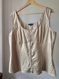 1990s Button-Front Ribbed Tank Top with Embossed Flowers