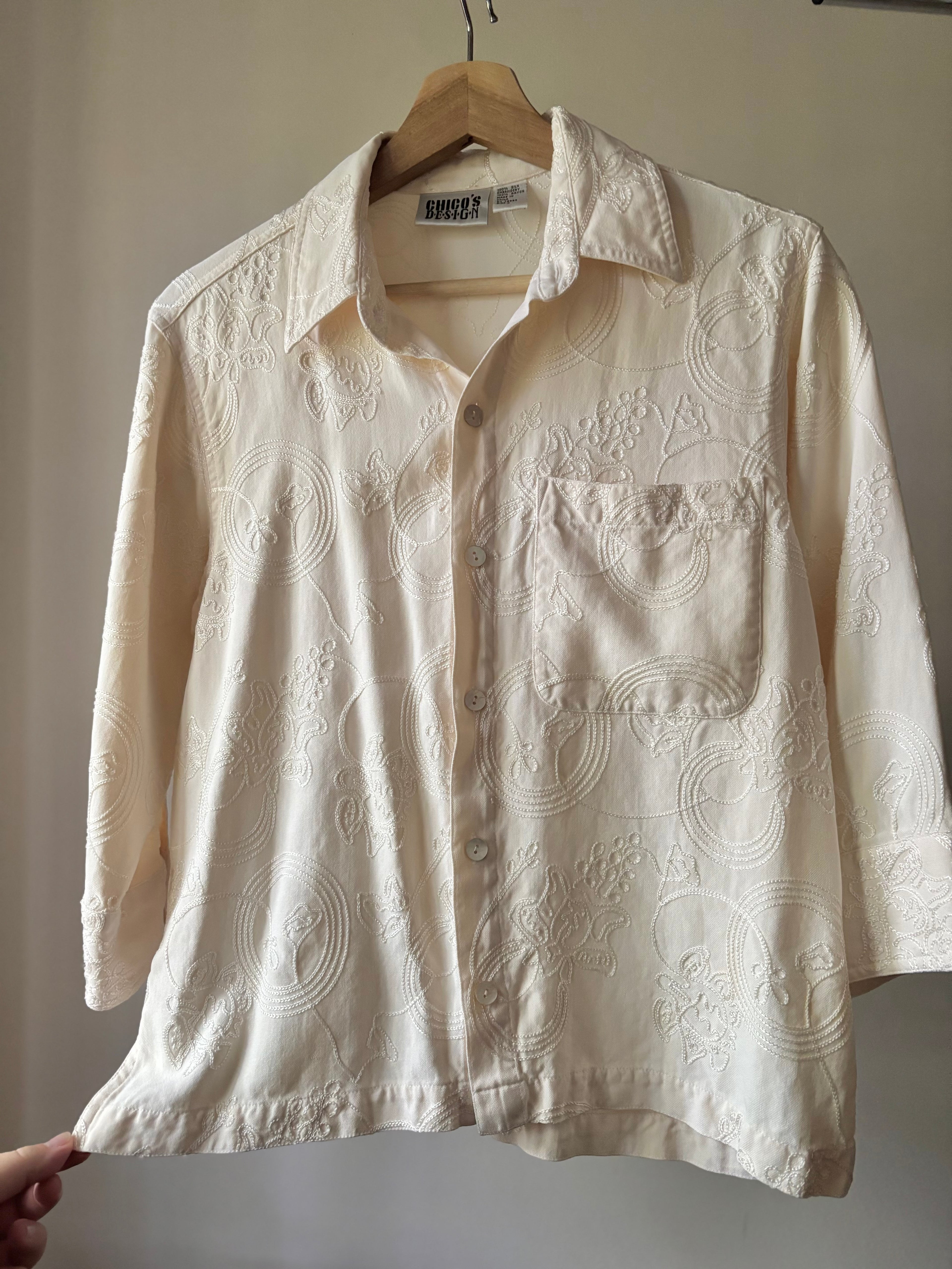 1990s Embroidered Cream Blouse
