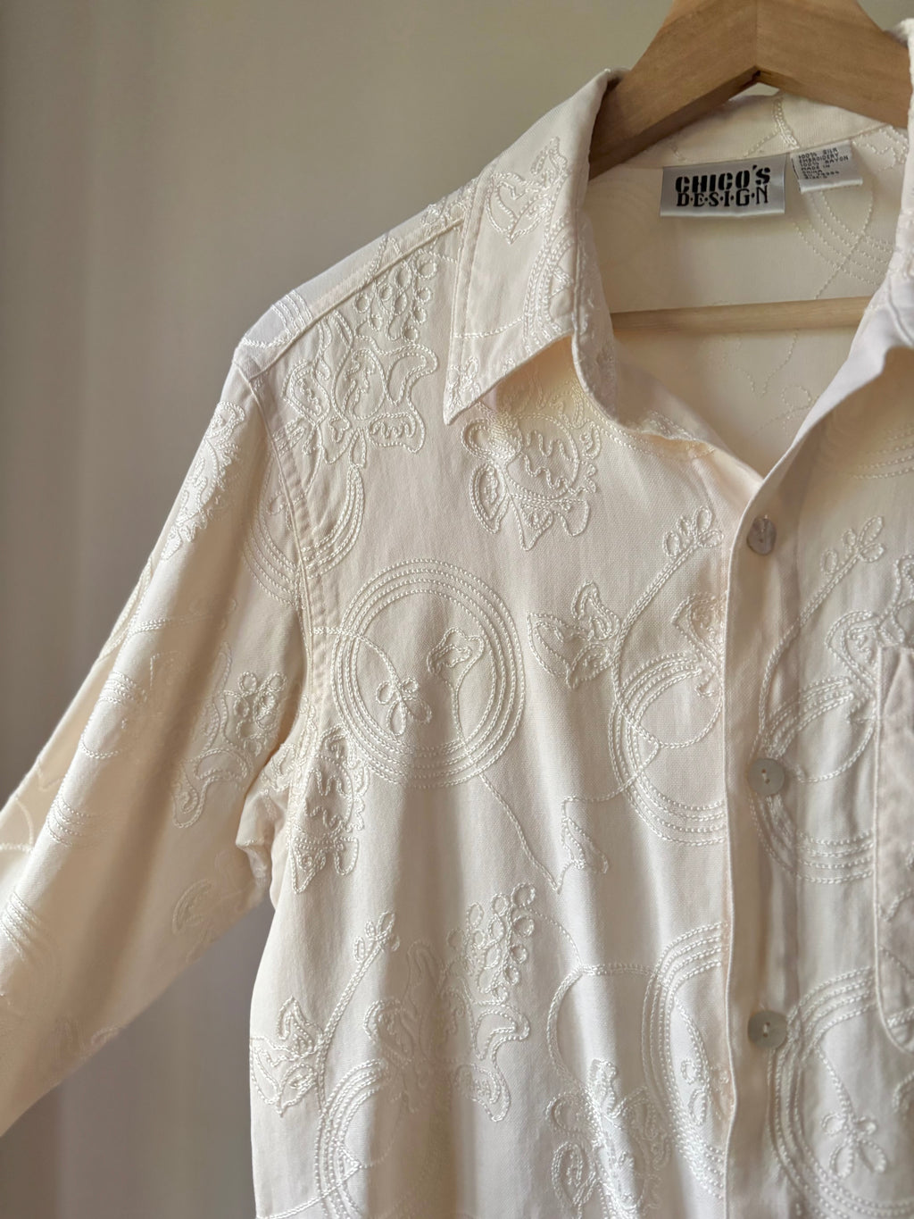 1990s Embroidered Cream Blouse