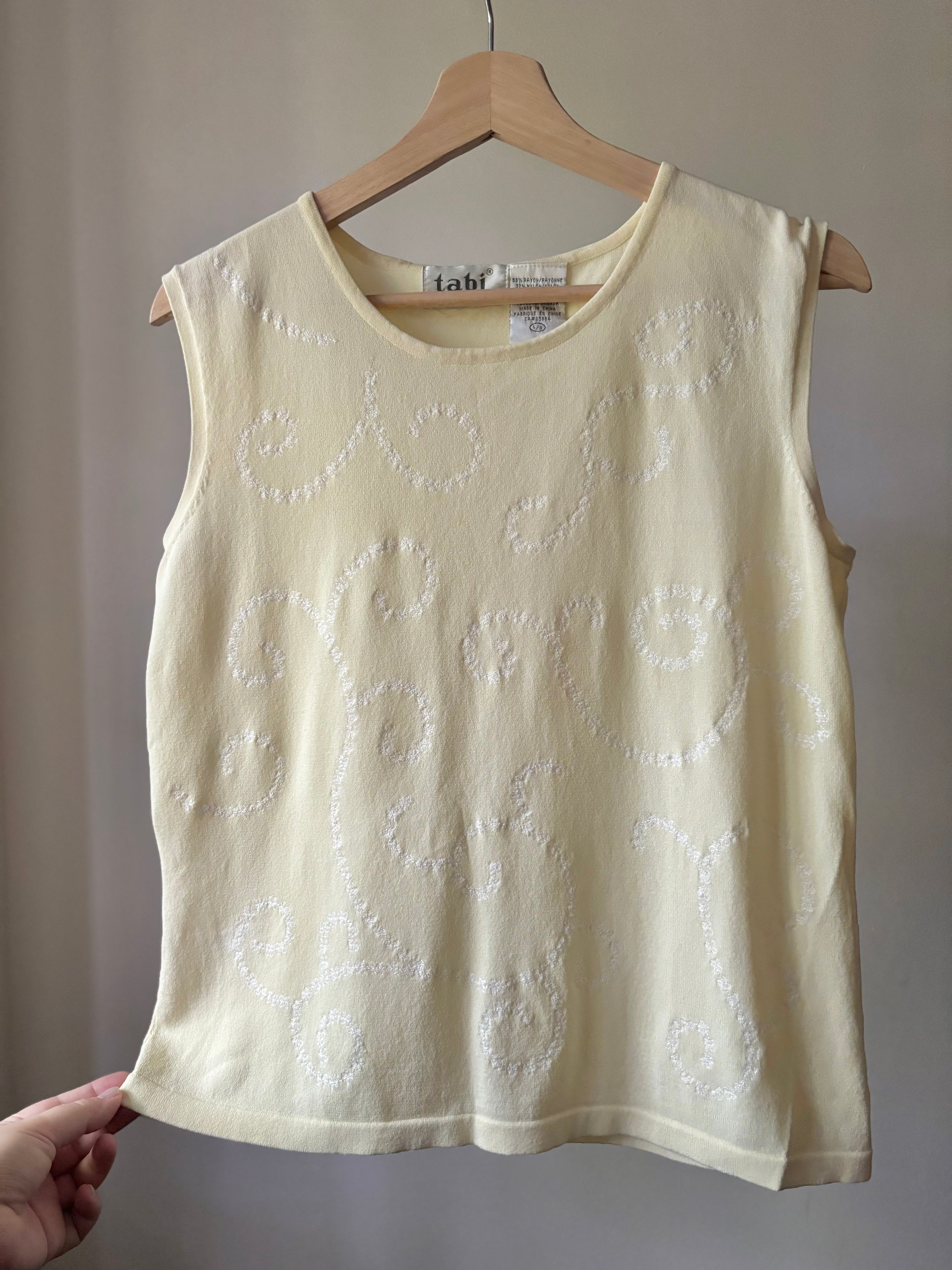 1990s Butter Yellow Tank with Embroidered Swirls