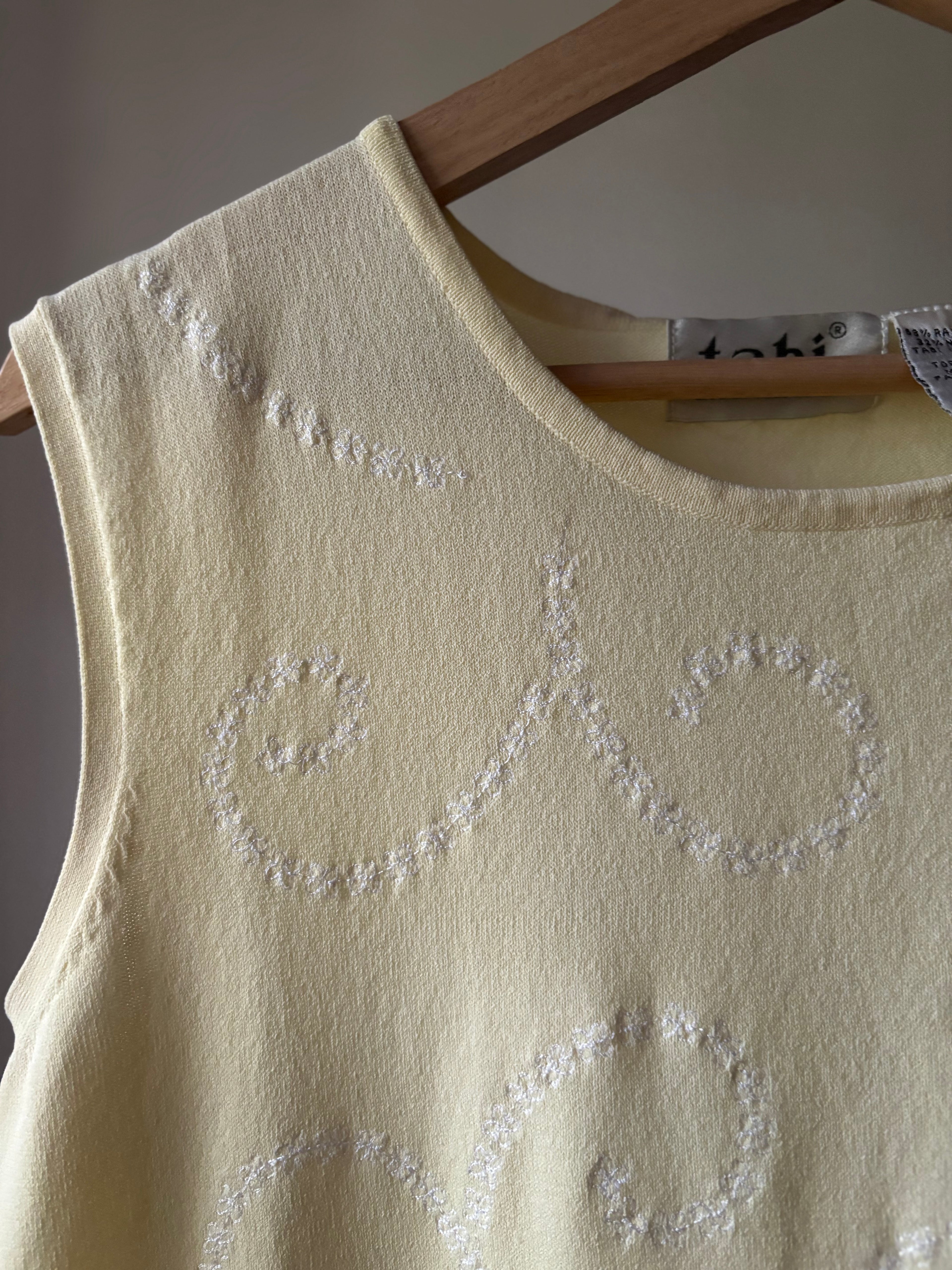 1990s Butter Yellow Tank with Embroidered Swirls