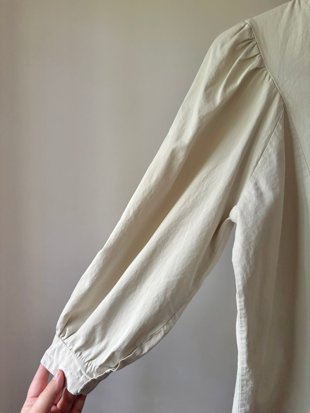 Beige Cotton Blouse with Puff Sleeves
