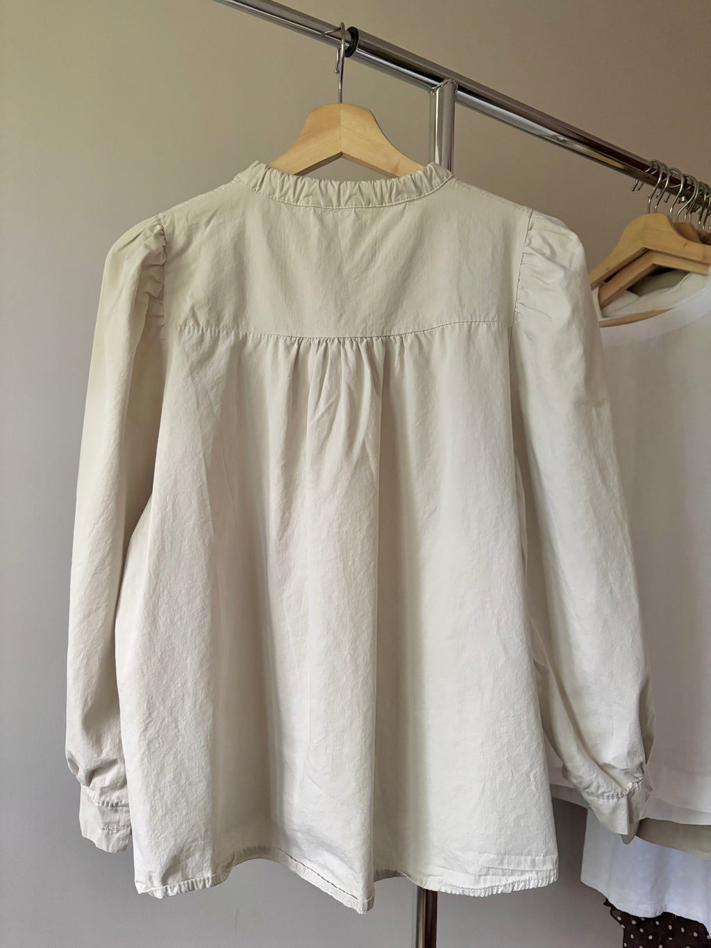 Beige Cotton Blouse with Puff Sleeves