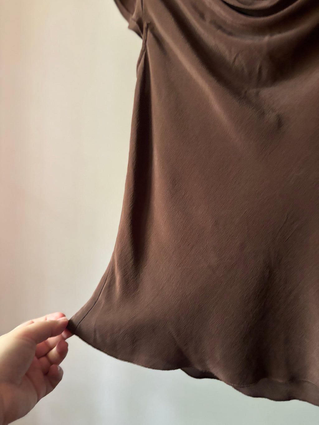 1990s Brown Silk Cowl Neck Top