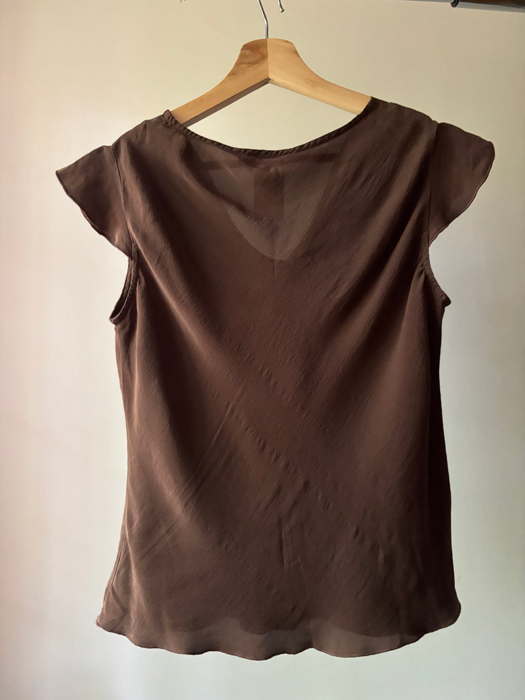 1990s Brown Silk Cowl Neck Top