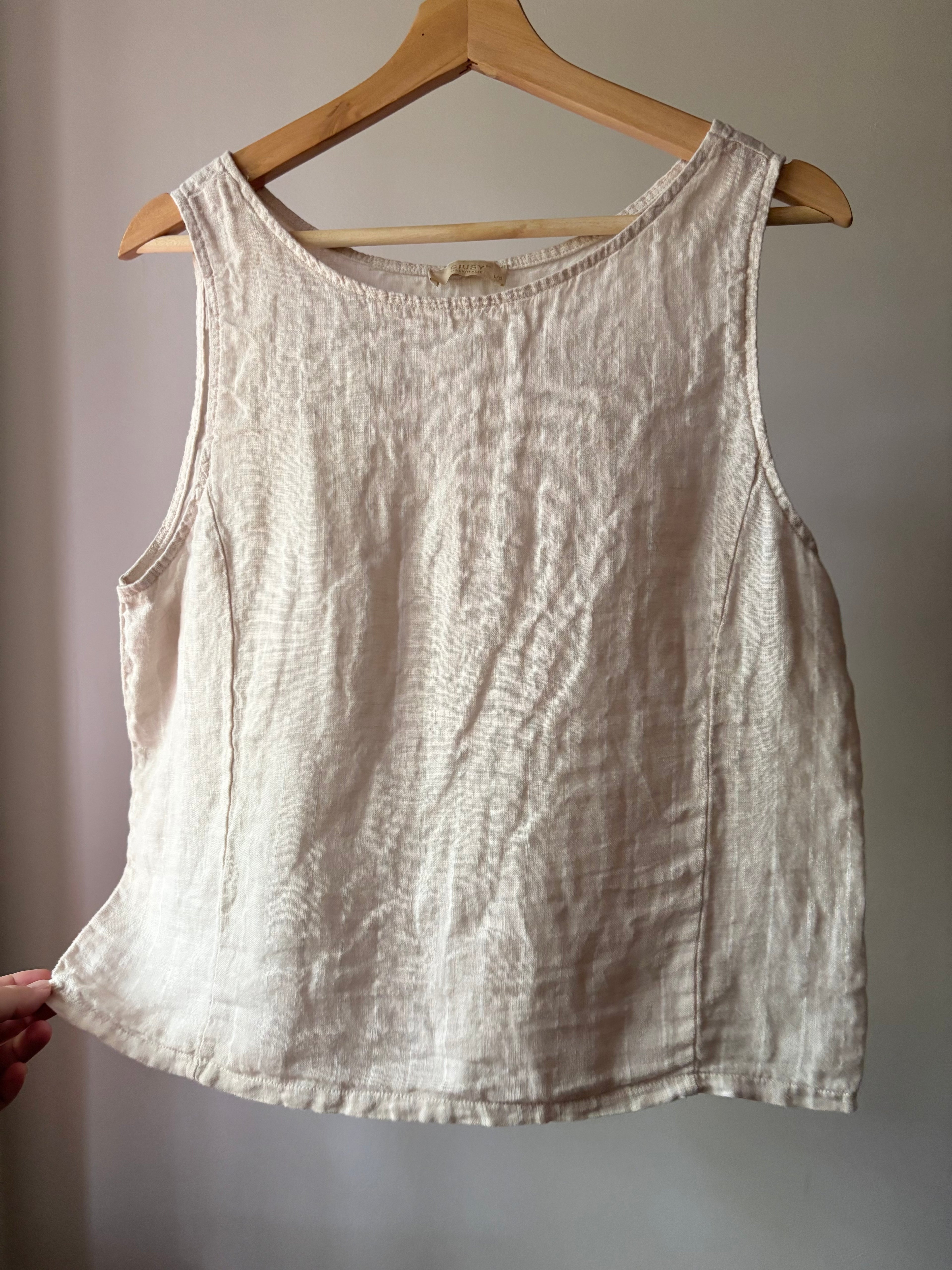 Beige & White Pinstriped Linen Crop Top