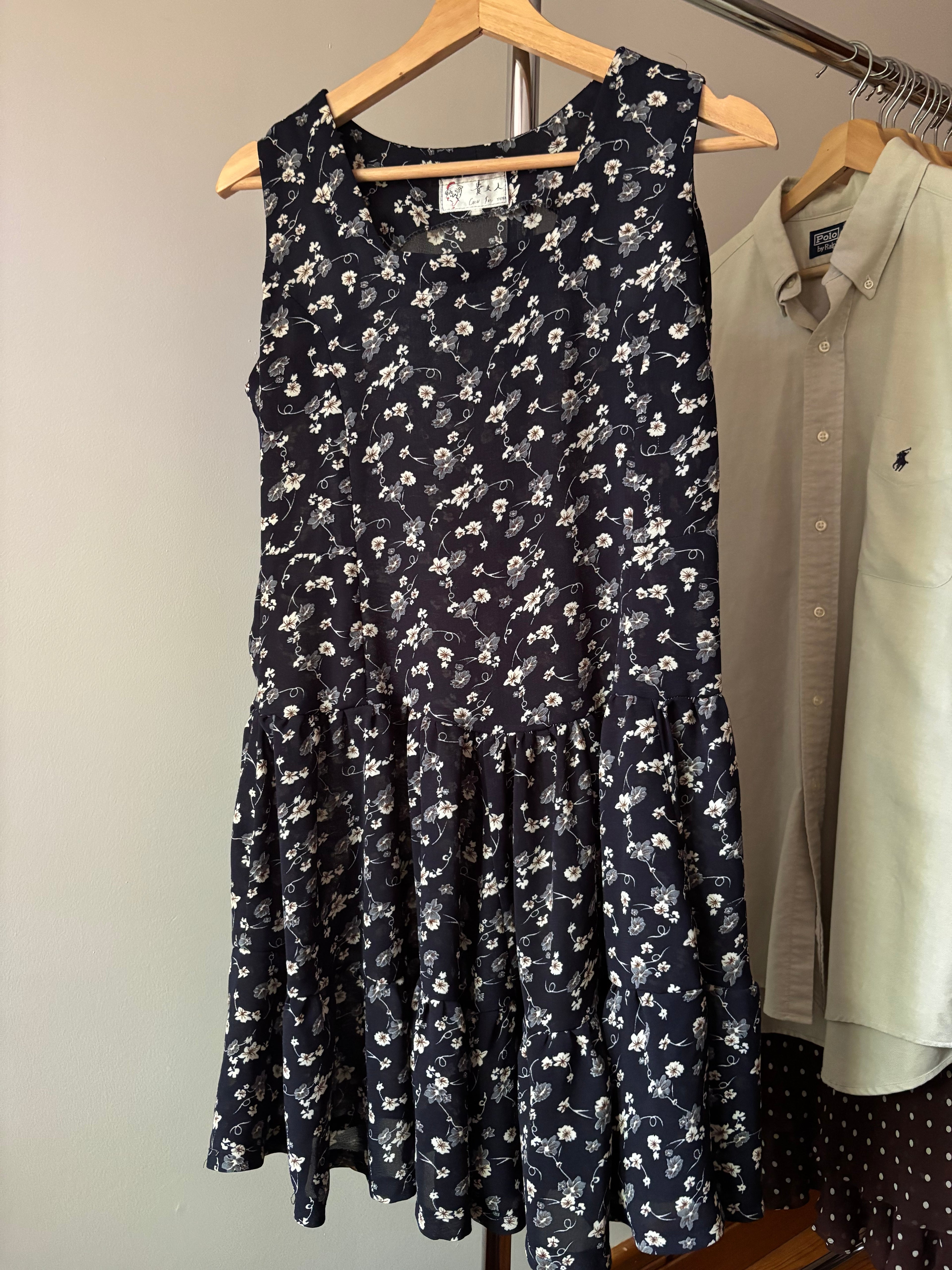 1990s Floral Sheer Mini Dress with Flowy Skirt