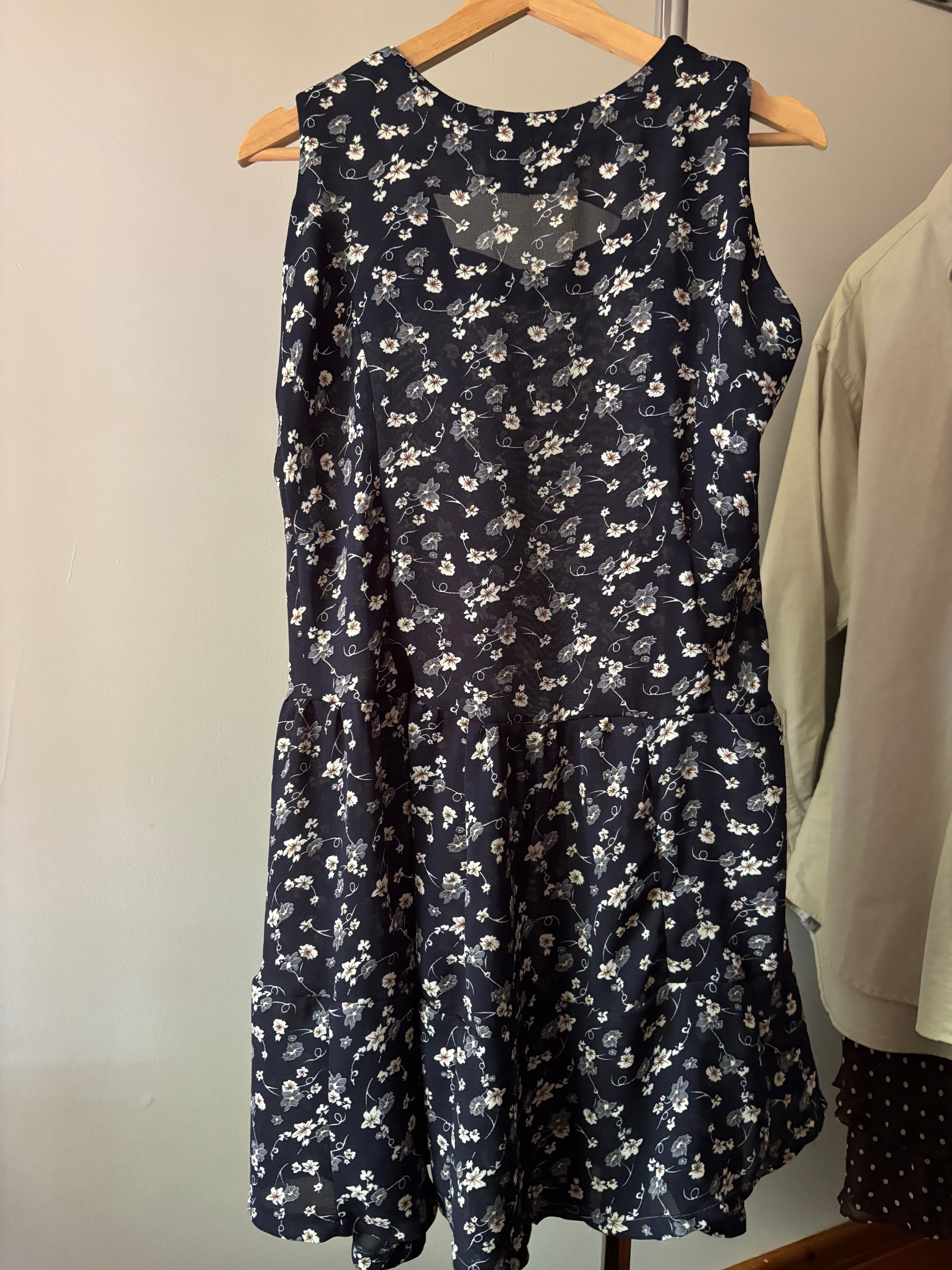 1990s Floral Sheer Mini Dress with Flowy Skirt