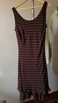 1990s Brown Polka Dot Midi Dress with Ruffled Hem