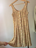 1990s Beige Tie-Back Dress with Peach Flowers
