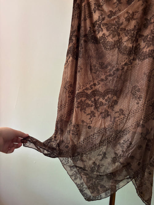 1990s Brown Paisley Asymmetrical Skirt | 31-34" waist