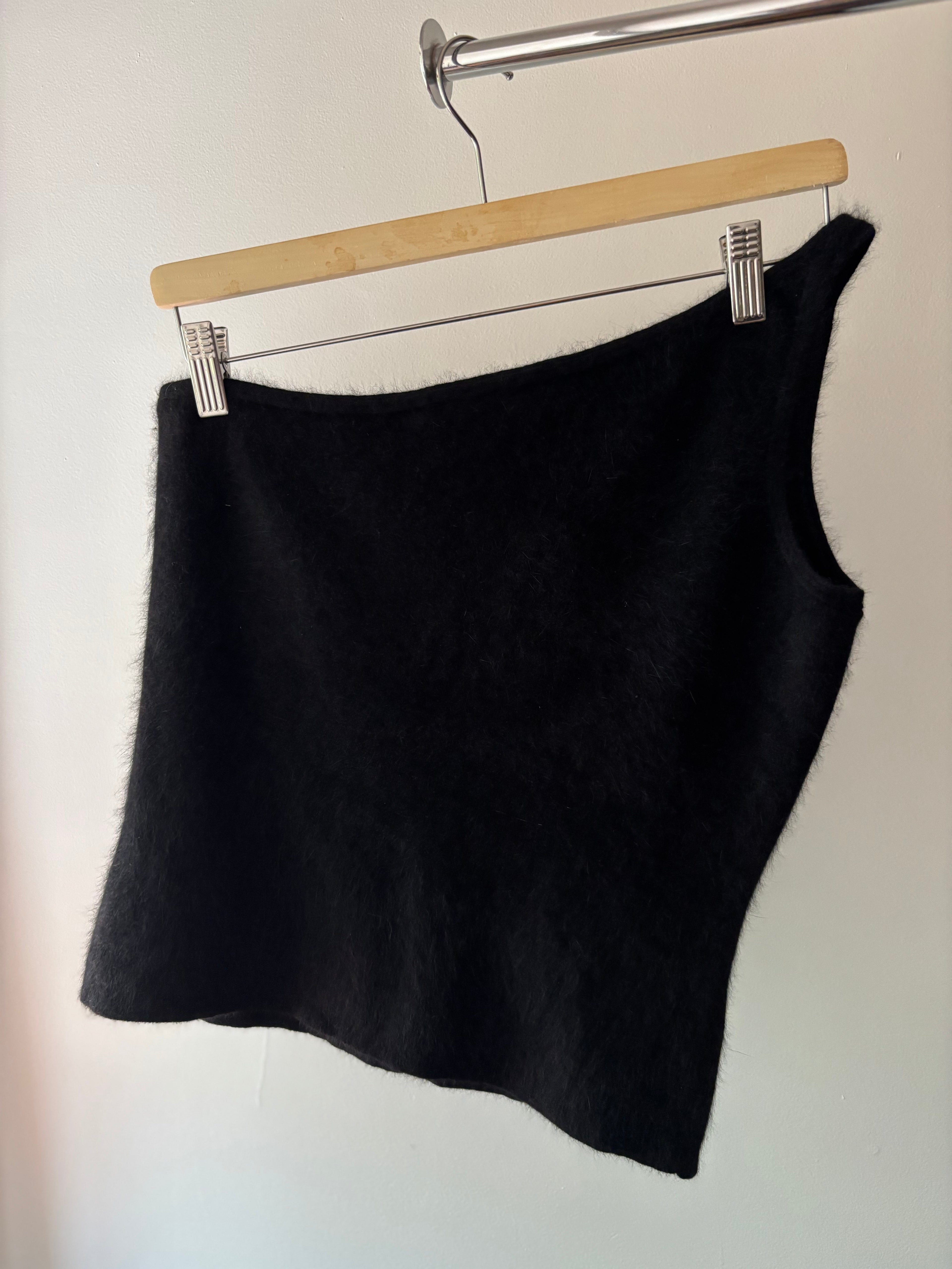 Y2K Angora Black One Shoulder Crop Top