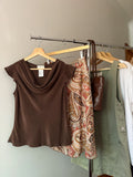 1990s Brown Silk Cowl Neck Top