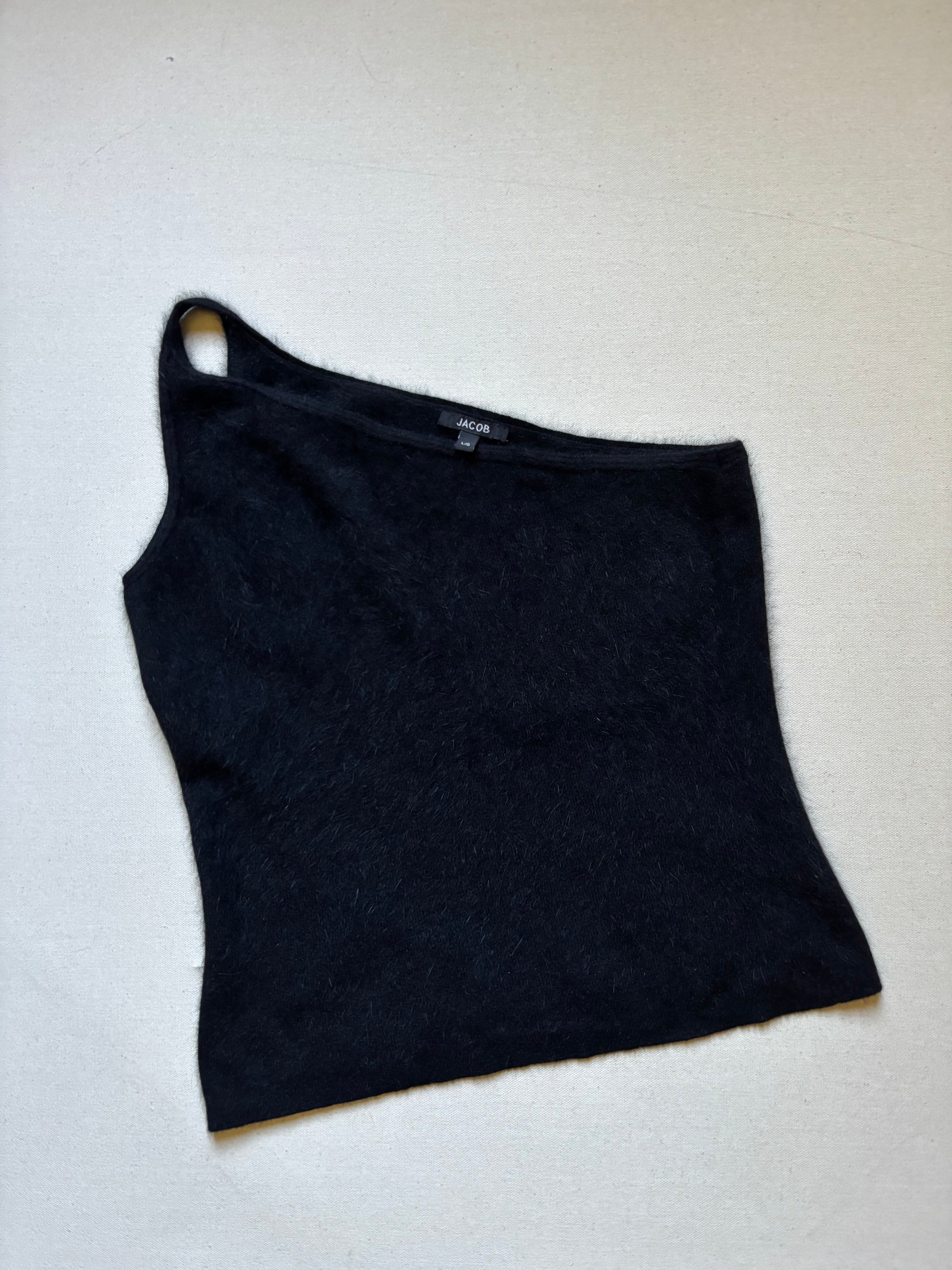 Y2K Angora Black One Shoulder Crop Top