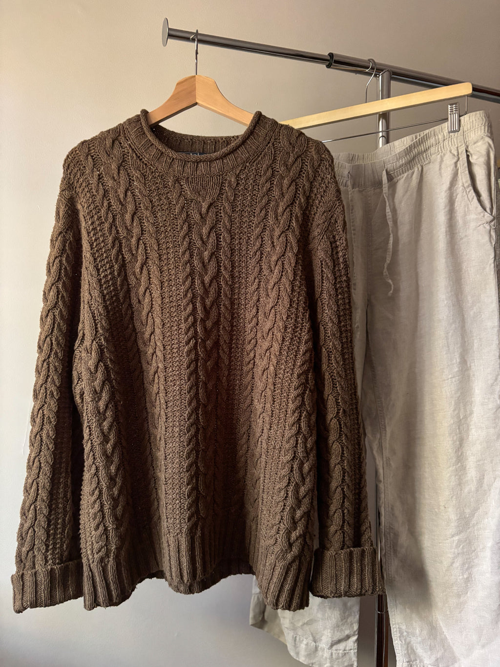 1990s Brown Ralph Lauren Rolled Neck Cable knit Sweater