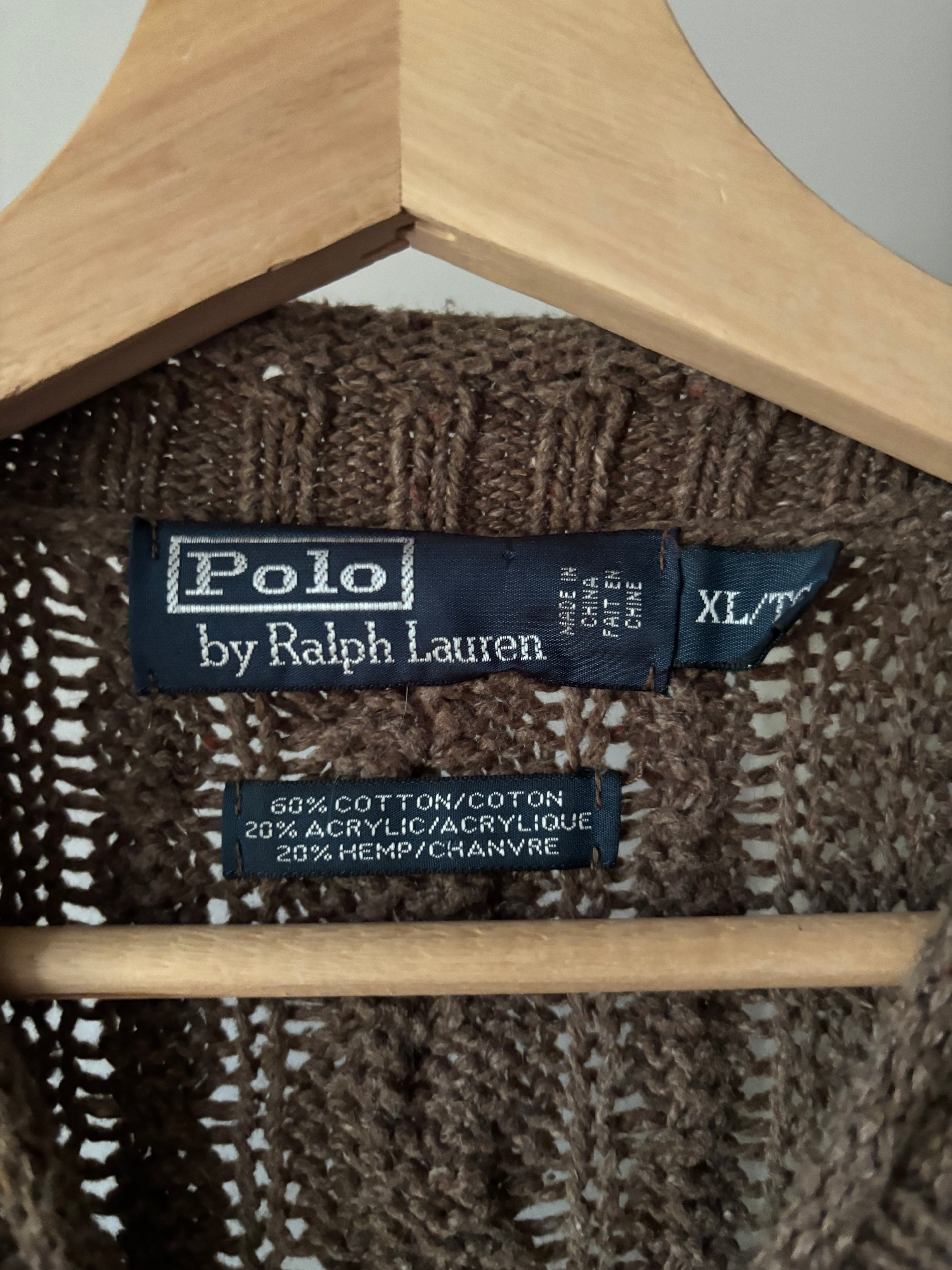 1990s Brown Ralph Lauren Rolled Neck Cable knit Sweater