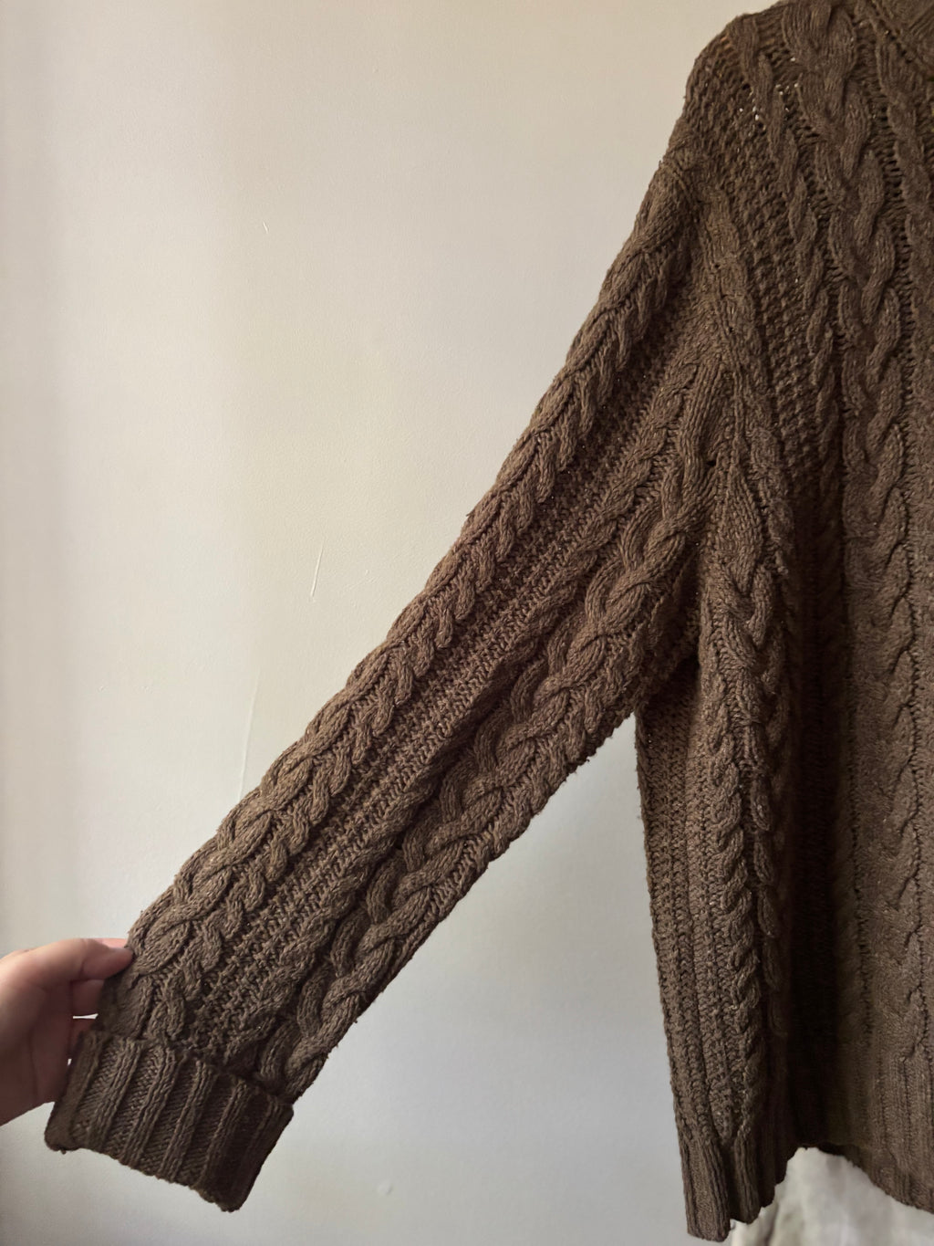 1990s Brown Ralph Lauren Rolled Neck Cable knit Sweater